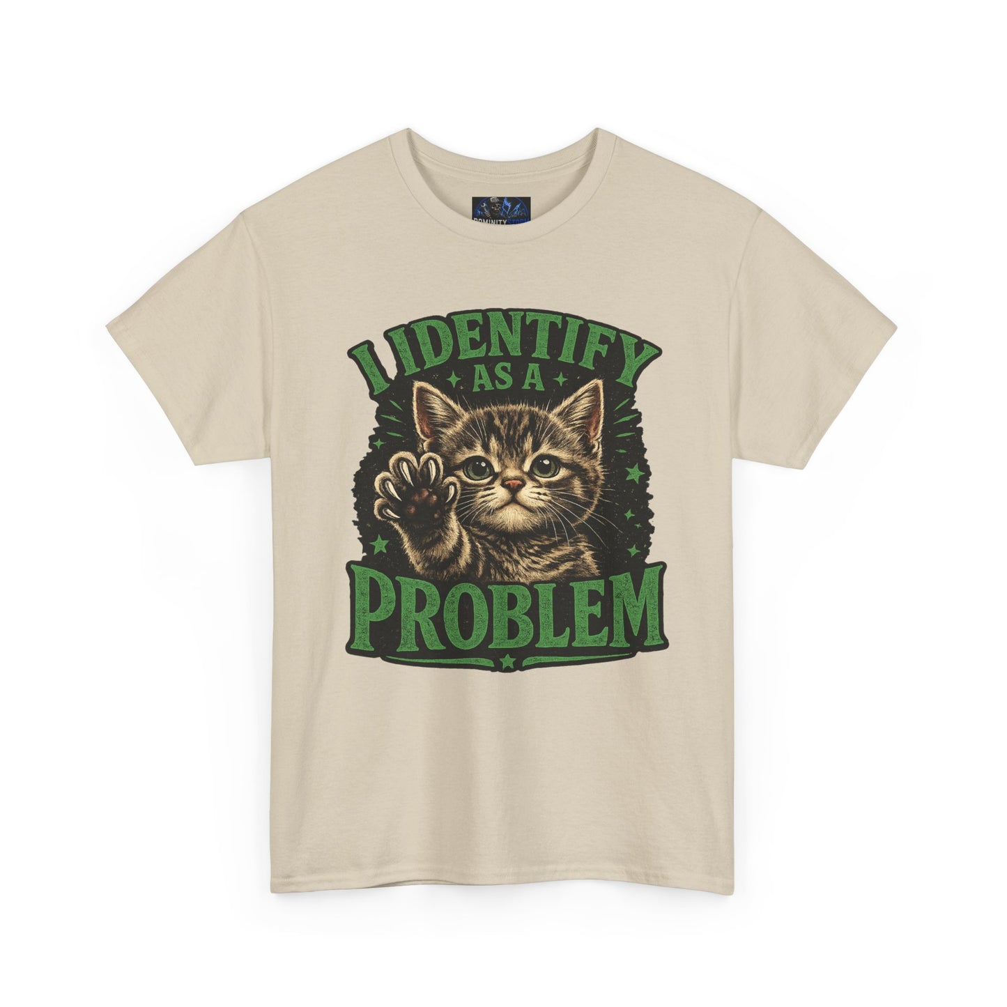 Cat 'I Identify As A Problem' Graphic Tee — Funny Vintage Kitten T-Shirt