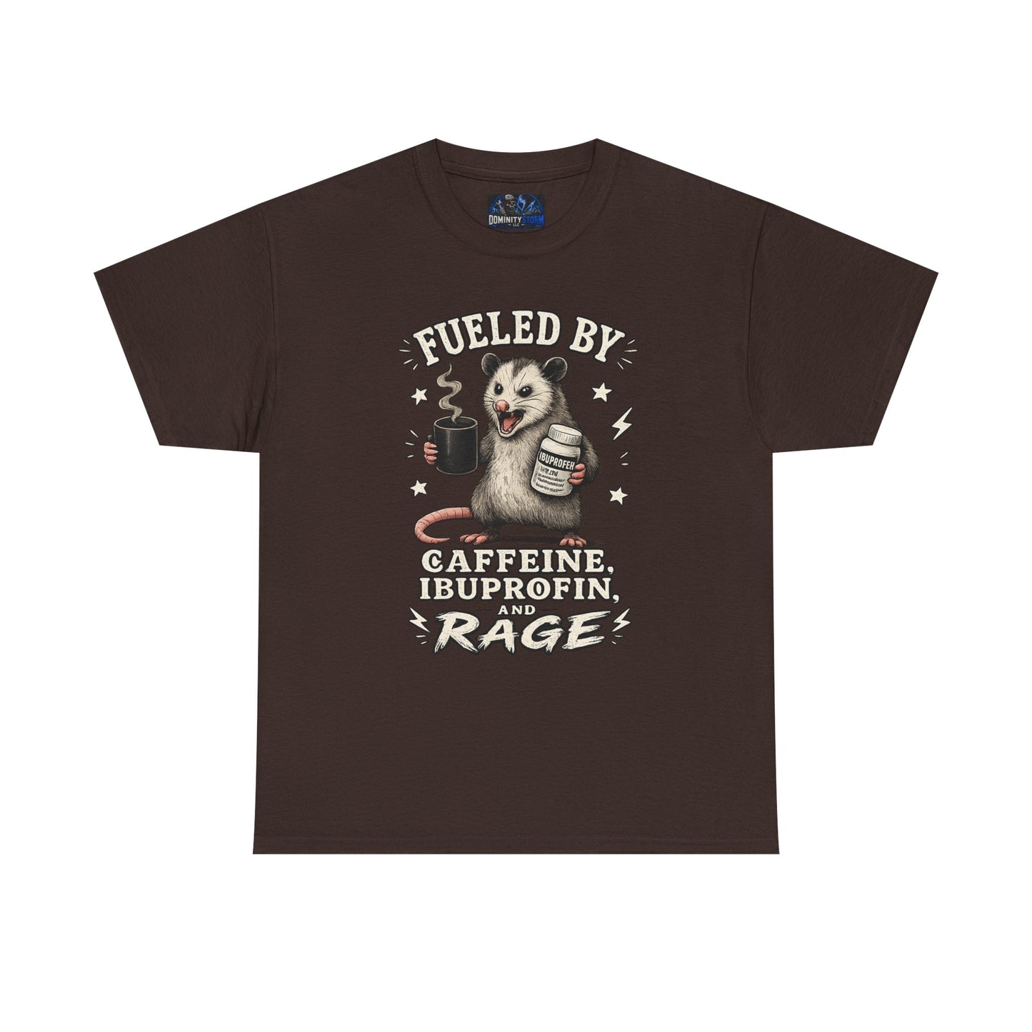 T-Shirt — Fueled by Caffeine, Ibuprofen & Rage Possum Coffee Humor Tee