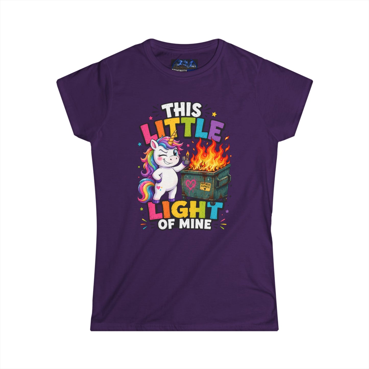 Humorous This Little Light of Mine Unicorn Tee — Funny Rainbow Dumpster Fire Women’s T‑Shirt