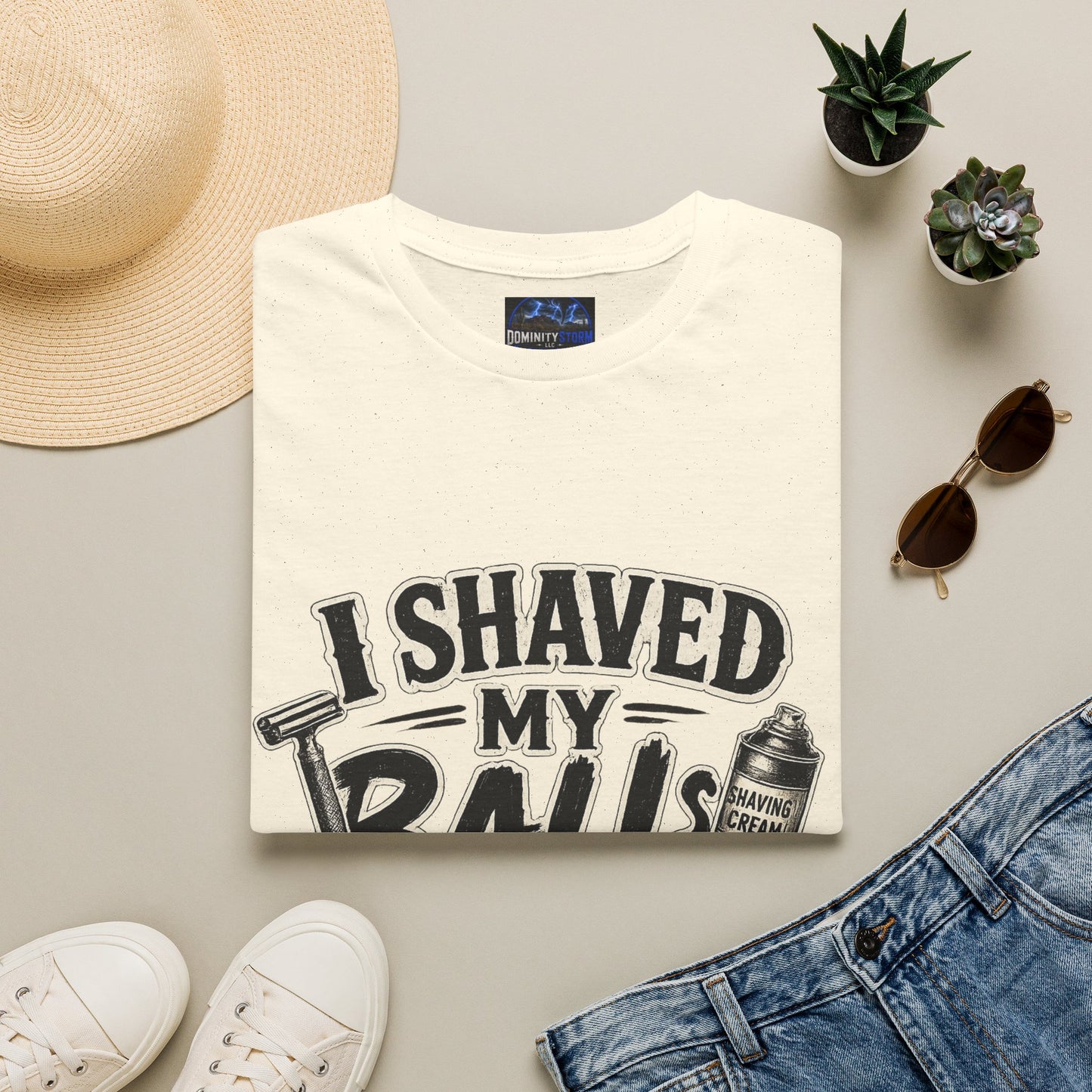 I Shaved My Balls T-Shirt — Funny Gag Tee with Retro Shaving Design