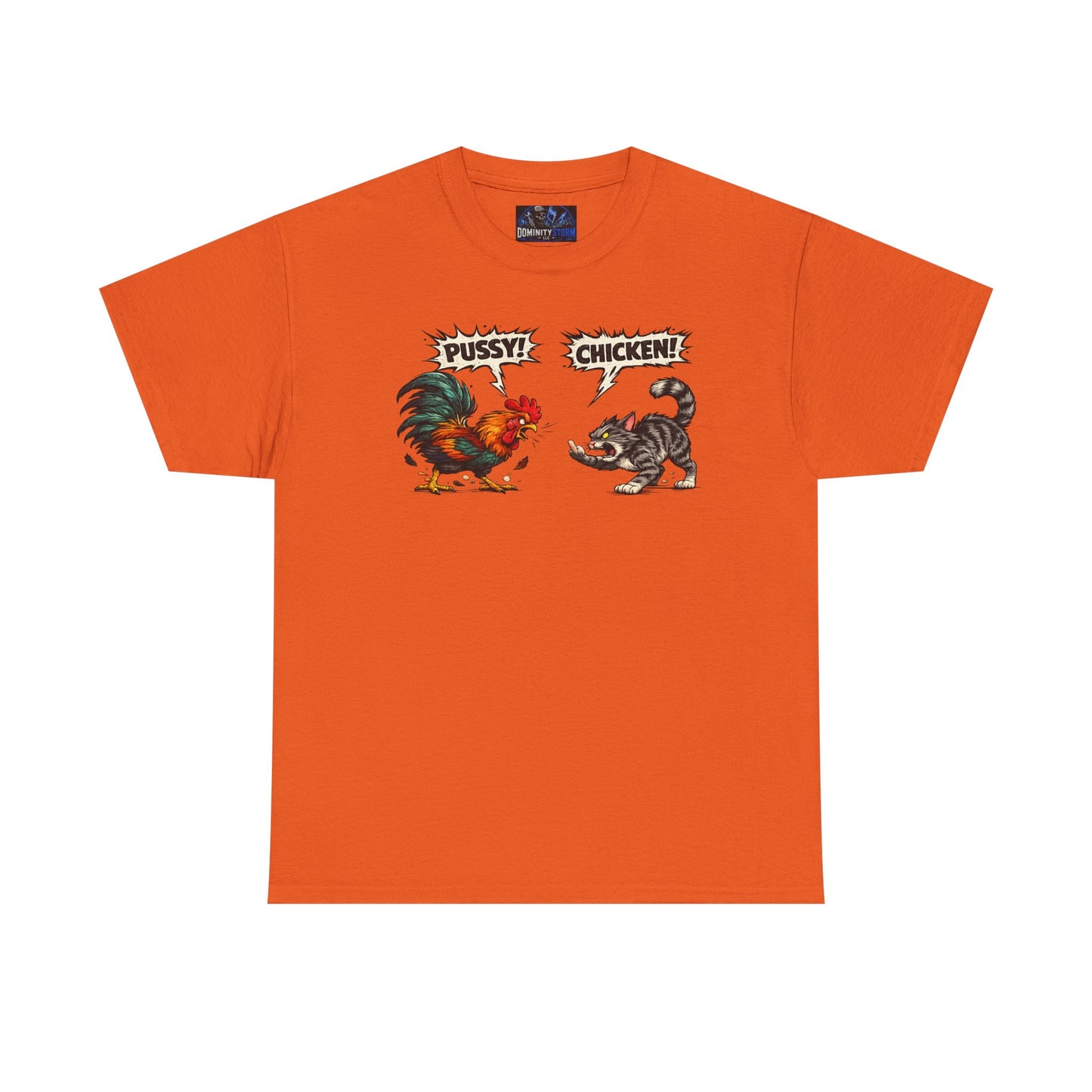 Rooster vs Cat Graphic Tee – "Pussy? Chicken?" Vintage Fight Cartoon T-Shirt