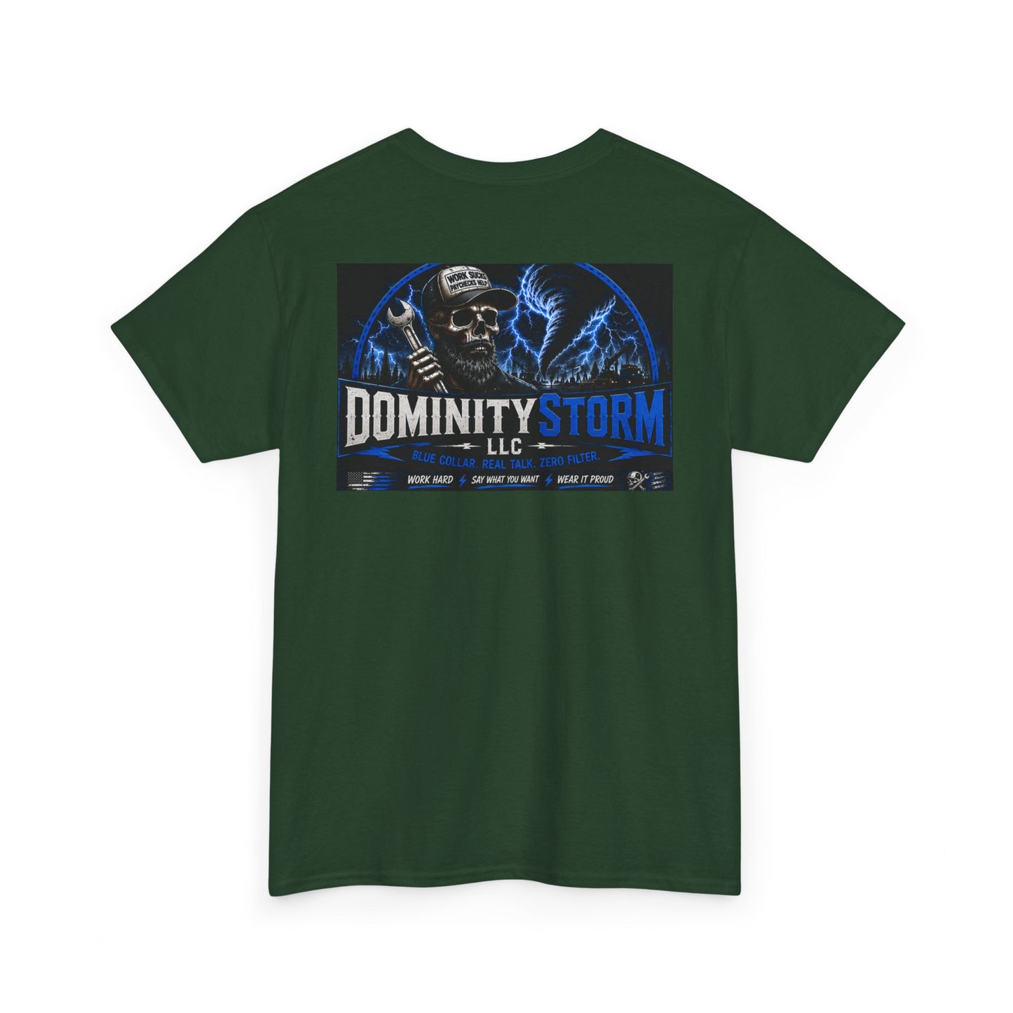 Dominity Storm LLC Graphic Tee — Lightning Skull Band Shirt