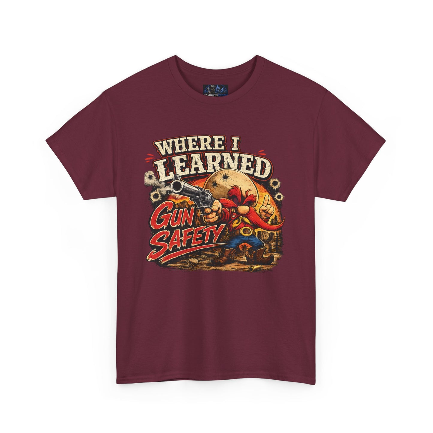 Where I Learned Gun Safety T-Shirt — Retro Cartoon Firearm Safety Tee