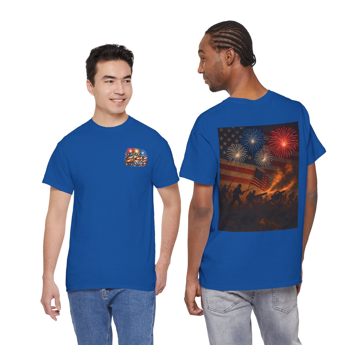 Patriotic Fireworks Flag Tee — American Soldiers Silhouette 4th of July T-Shirt