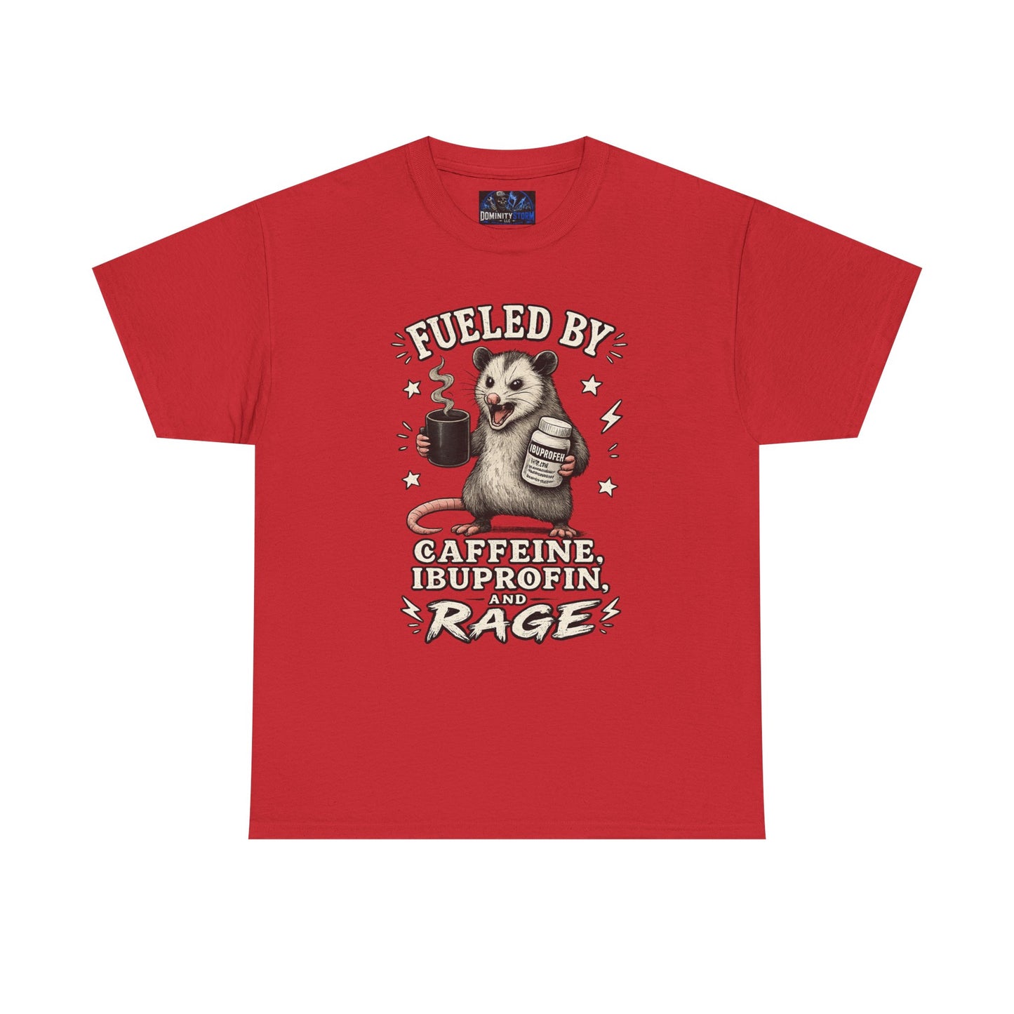 T-Shirt — Fueled by Caffeine, Ibuprofen & Rage Possum Coffee Humor Tee