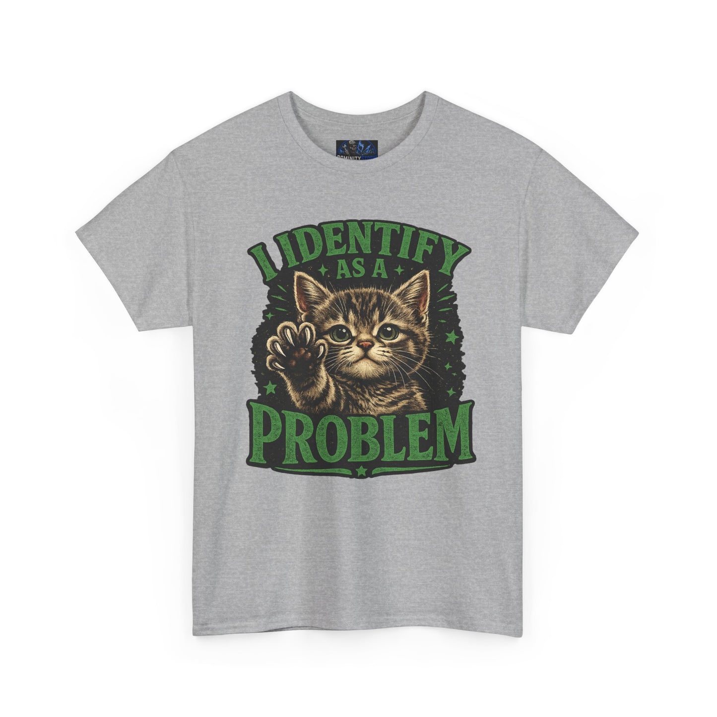 Cat 'I Identify As A Problem' Graphic Tee — Funny Vintage Kitten T-Shirt