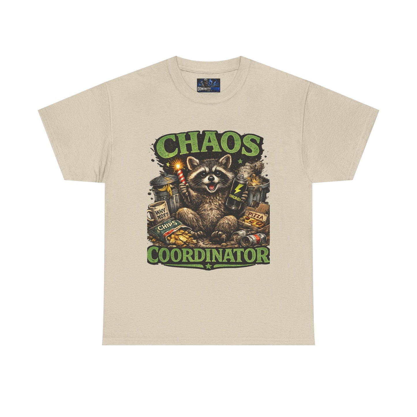 Chaos Coordinator T-Shirt — Funny Raccoon Graphic Tee for Gamers & Catastrophe Lovers