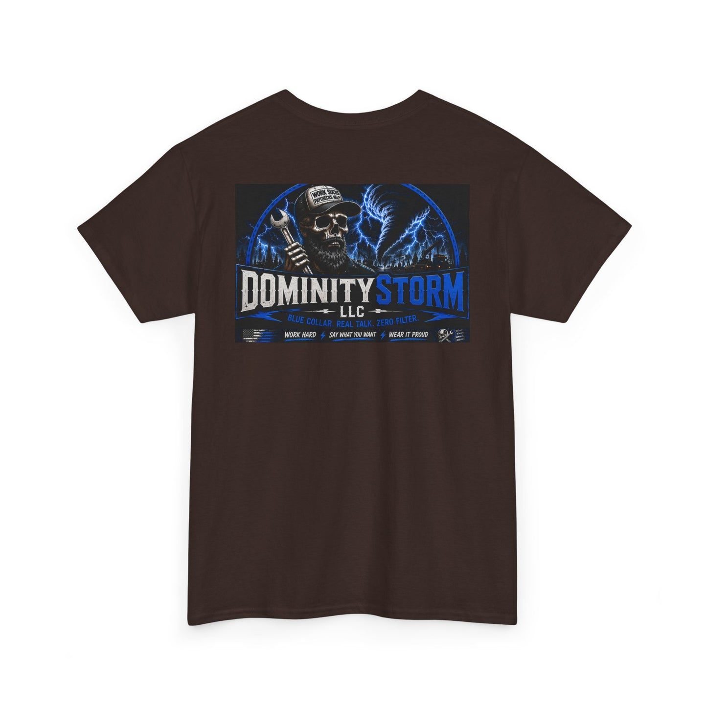 Dominity Storm LLC Graphic Tee — Lightning Skull Band Shirt