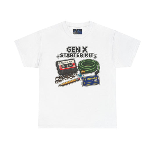 Gen X Starter Kit T‑Shirt — Retro Nostalgia Tee with Cassette, Pager & Mix Tape Graphics