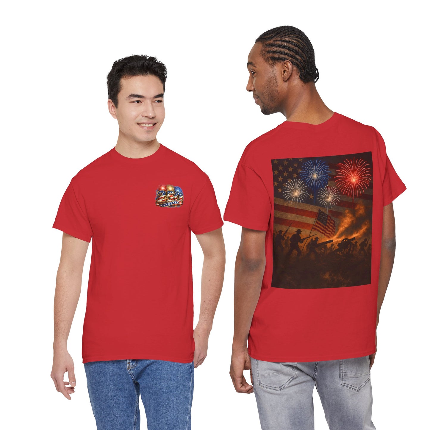 Patriotic Fireworks Flag Tee — American Soldiers Silhouette 4th of July T-Shirt