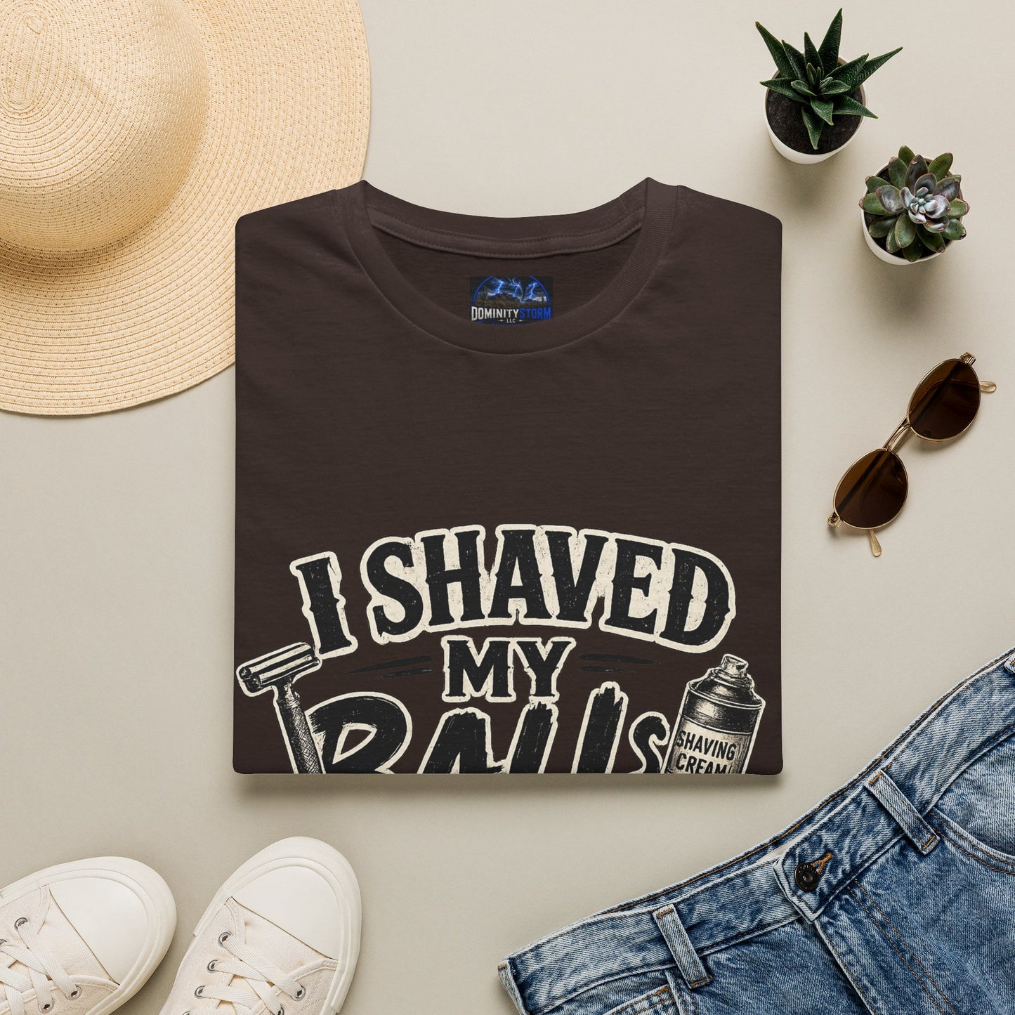 I Shaved My Balls T-Shirt — Funny Gag Tee with Retro Shaving Design