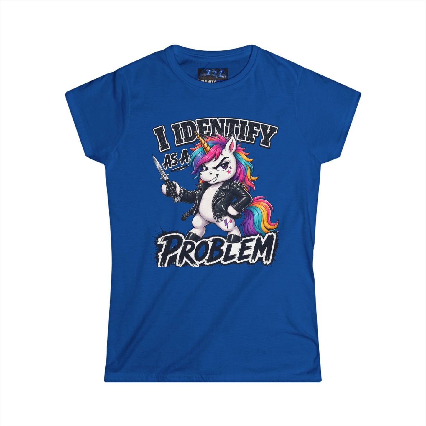 Graphic I Identify As A Problem Unicorn Tee — Funny Cute Unicorn Women's T-Shirt