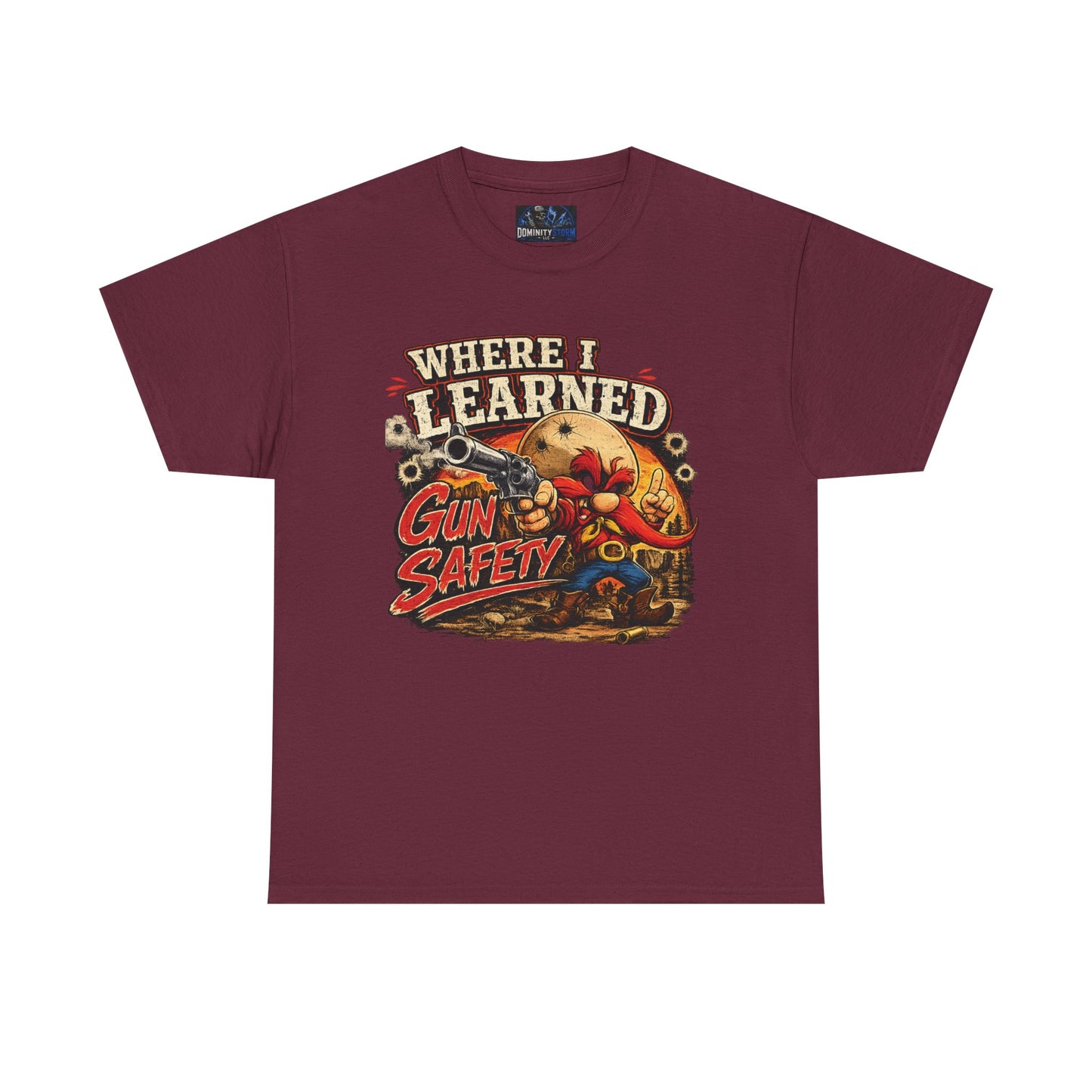 Where I Learned Gun Safety T-Shirt — Retro Cartoon Firearm Safety Tee