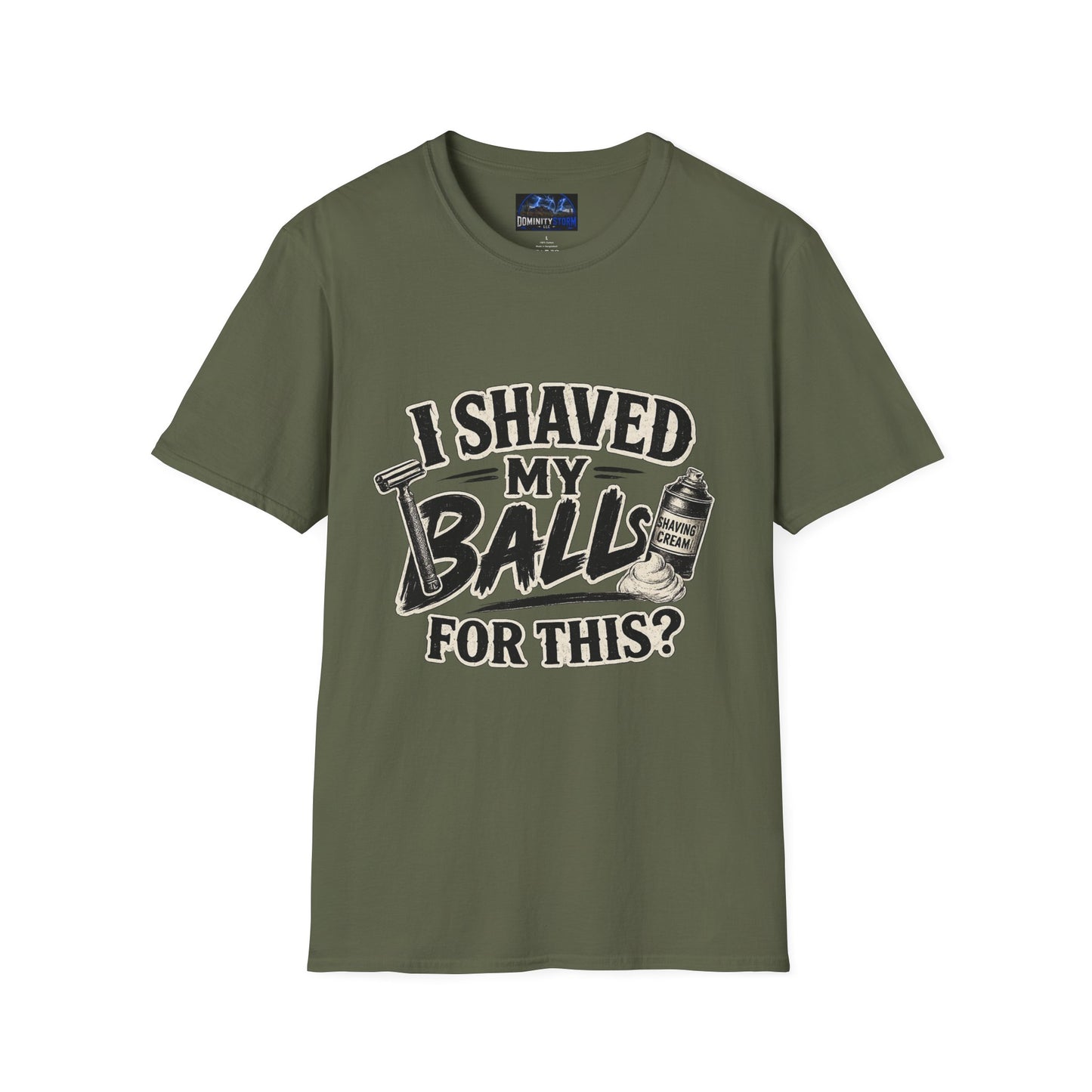 I Shaved My Balls T-Shirt — Funny Gag Tee with Retro Shaving Design