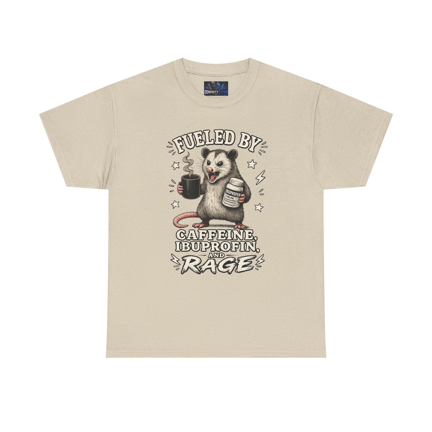 T-Shirt — Fueled by Caffeine, Ibuprofen & Rage Possum Coffee Humor Tee