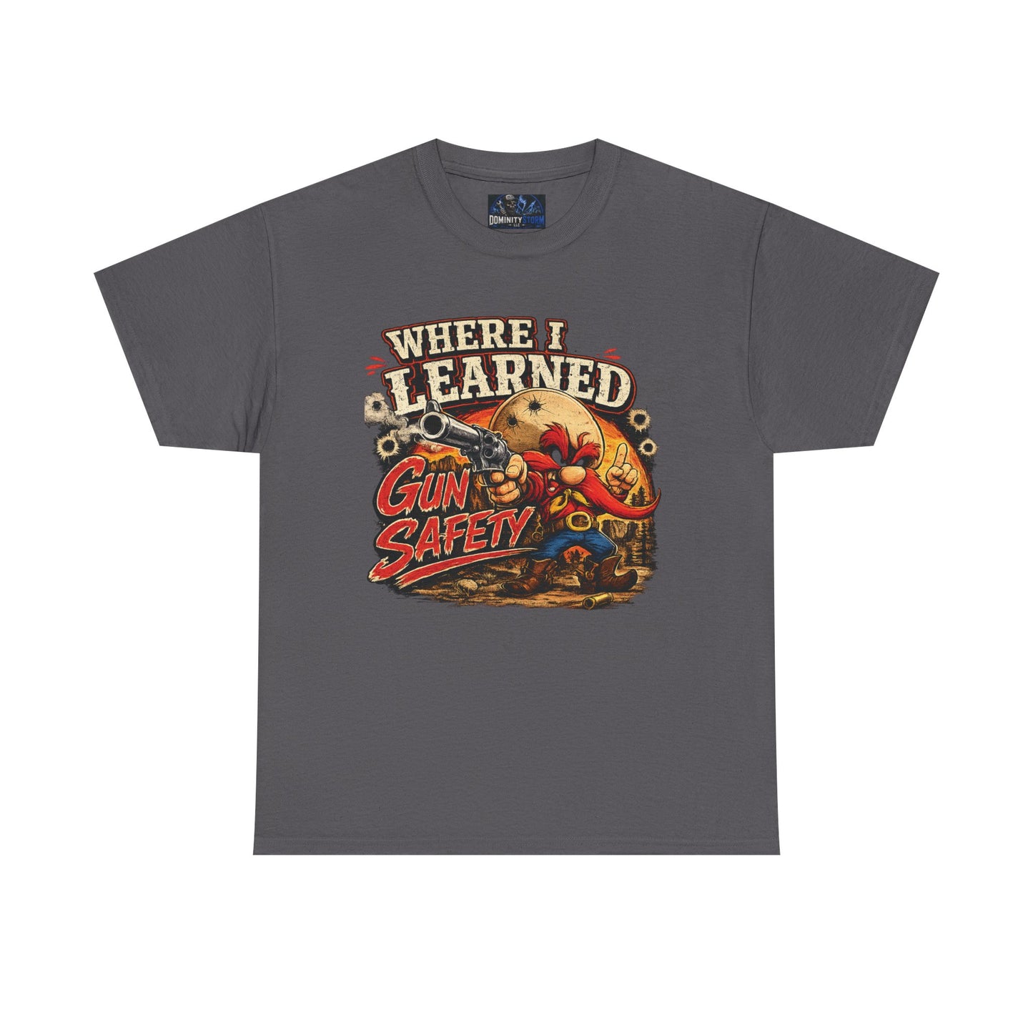Where I Learned Gun Safety T-Shirt — Retro Cartoon Firearm Safety Tee