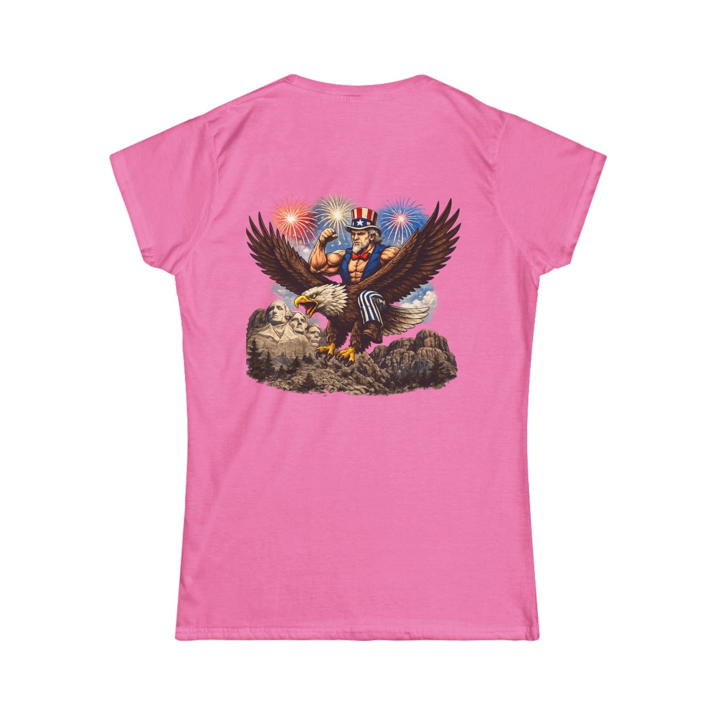 Graphic Women's Tee — Patriotic Uncle Sam Riding Bald Eagle with Fireworks