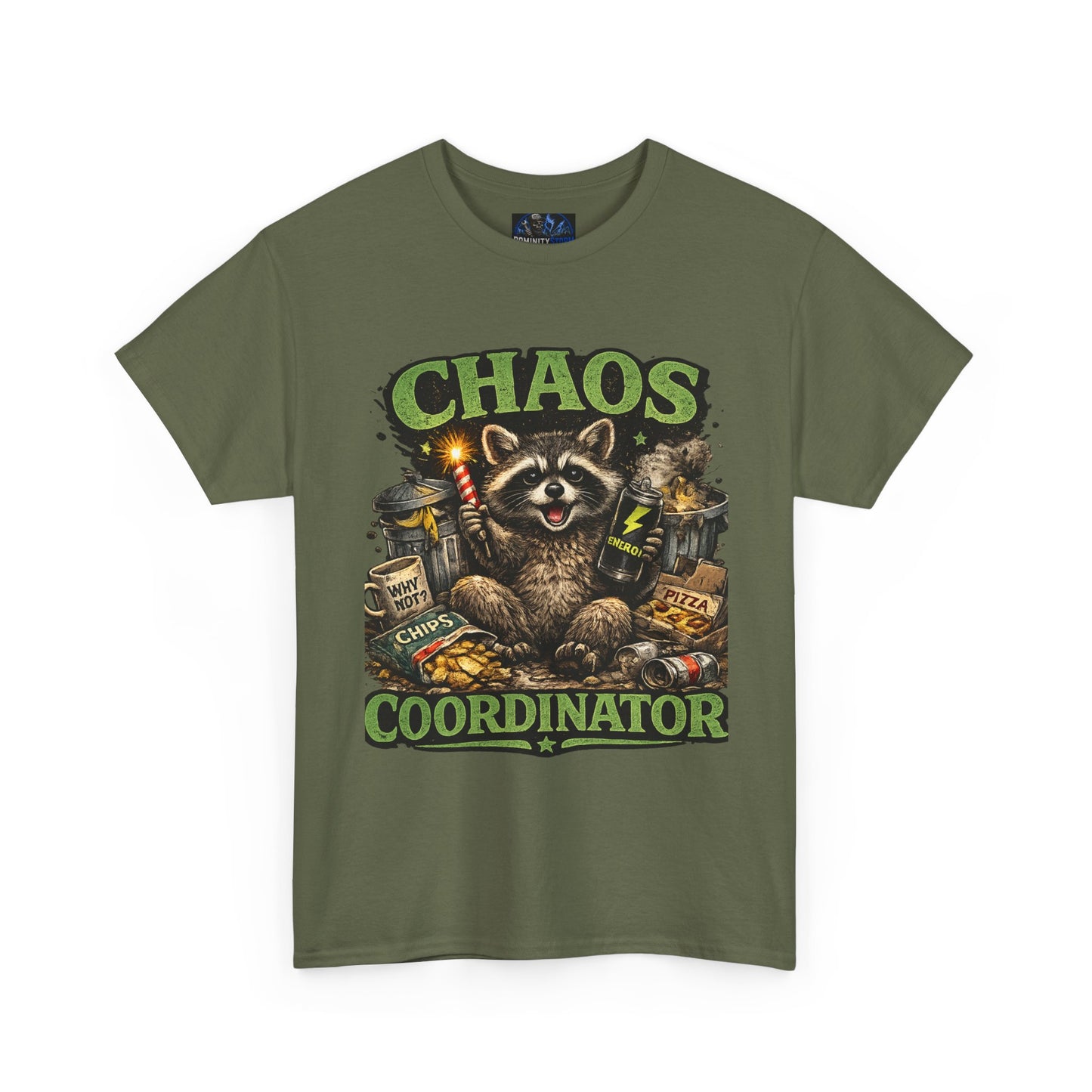 Chaos Coordinator T-Shirt — Funny Raccoon Graphic Tee for Gamers & Catastrophe Lovers