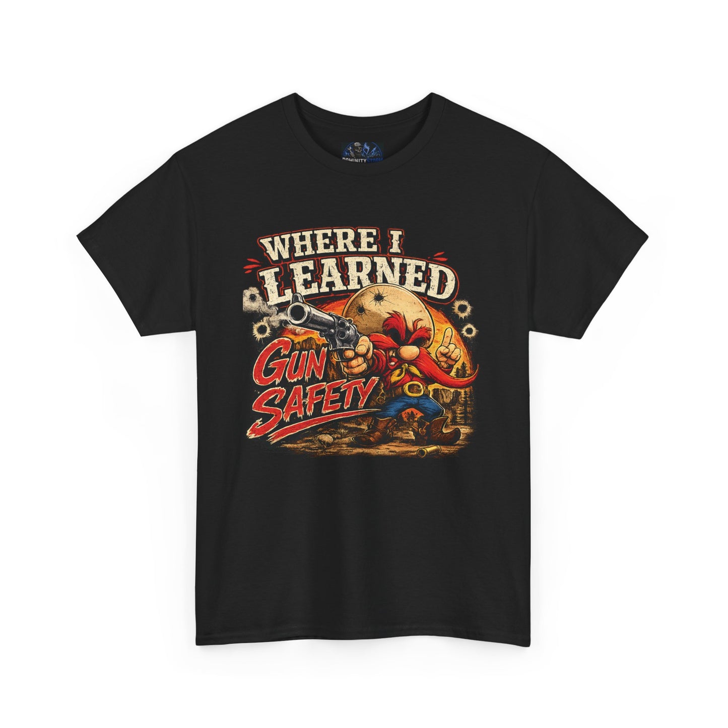 Where I Learned Gun Safety T-Shirt — Retro Cartoon Firearm Safety Tee