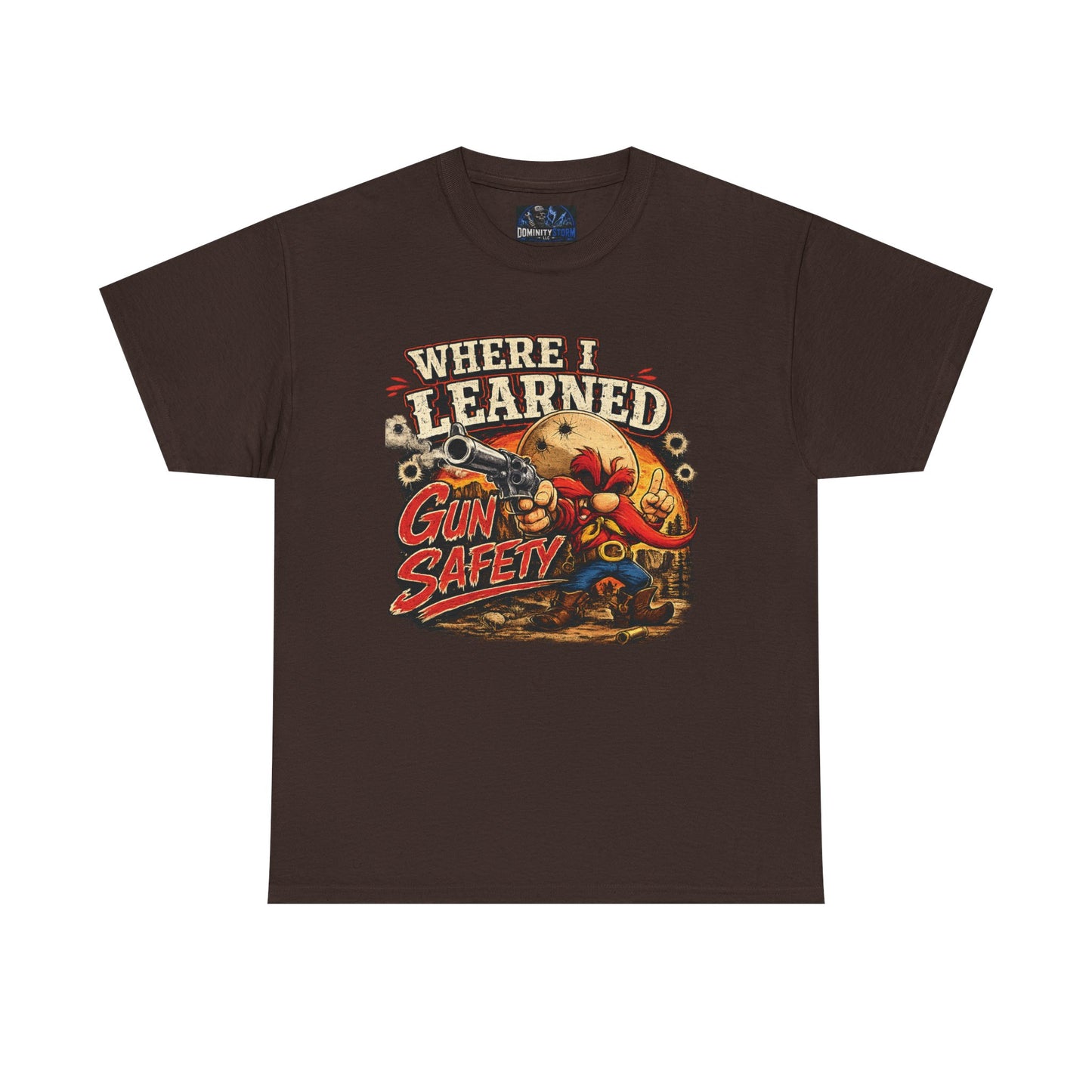 Where I Learned Gun Safety T-Shirt — Retro Cartoon Firearm Safety Tee