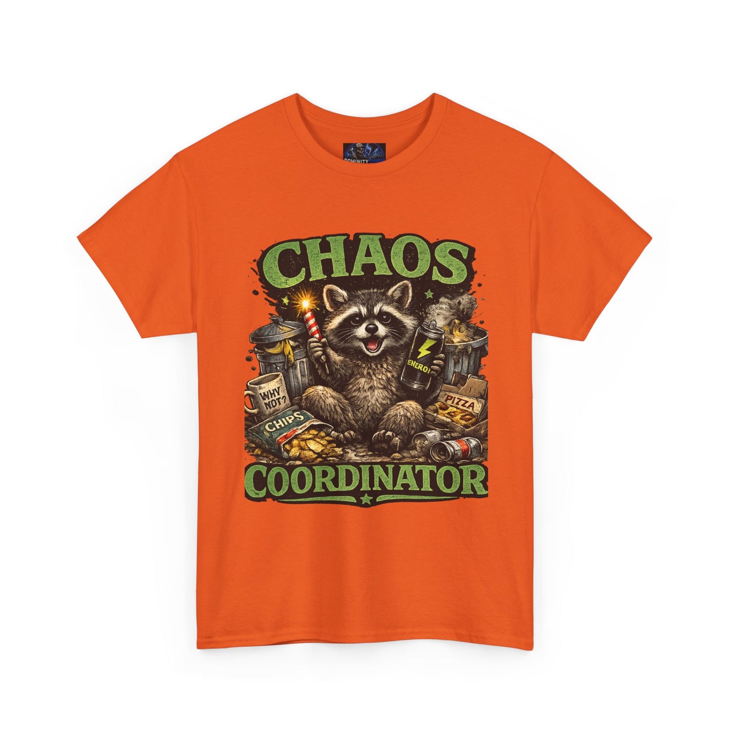 Chaos Coordinator T-Shirt — Funny Raccoon Graphic Tee for Gamers & Catastrophe Lovers