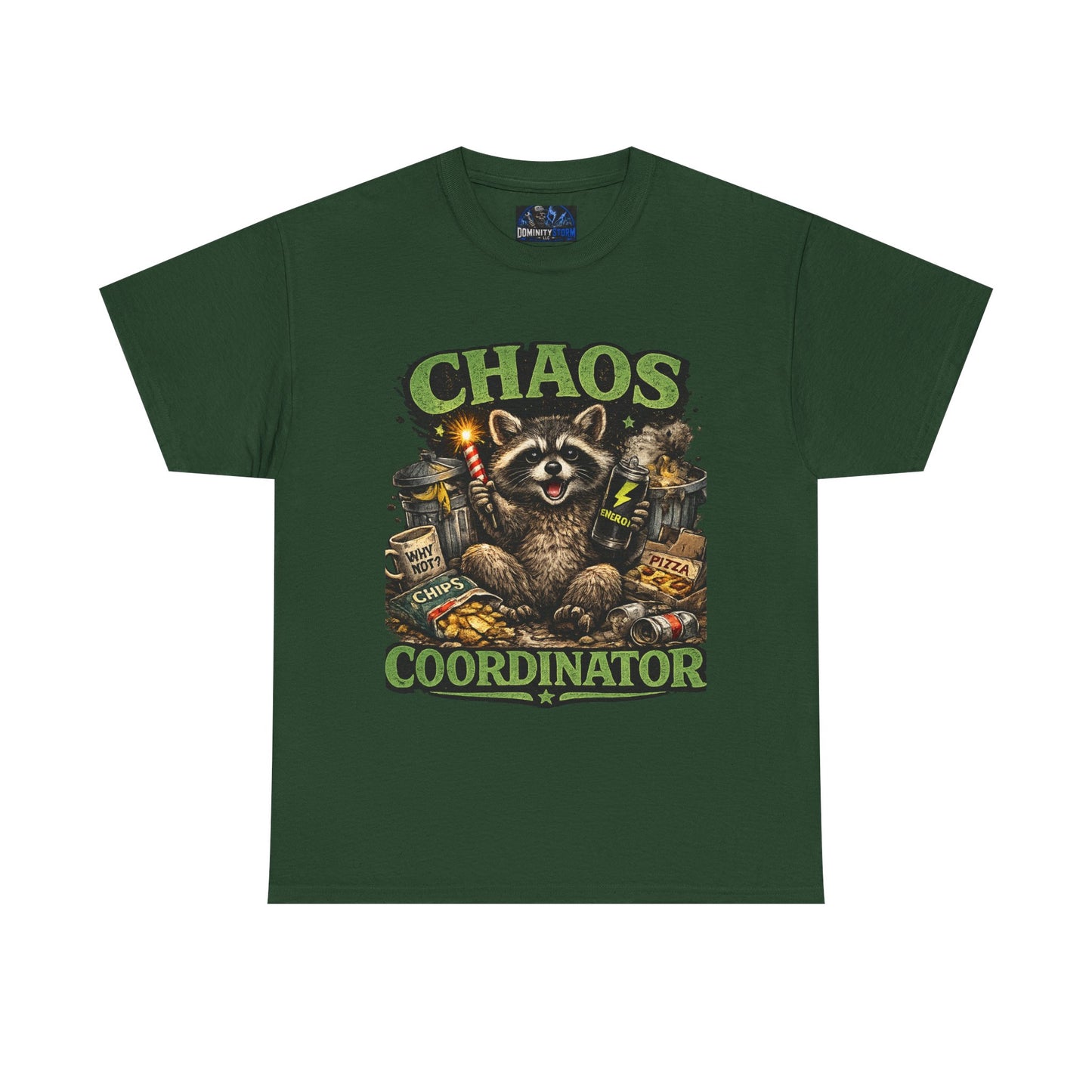 Chaos Coordinator T-Shirt — Funny Raccoon Graphic Tee for Gamers & Catastrophe Lovers