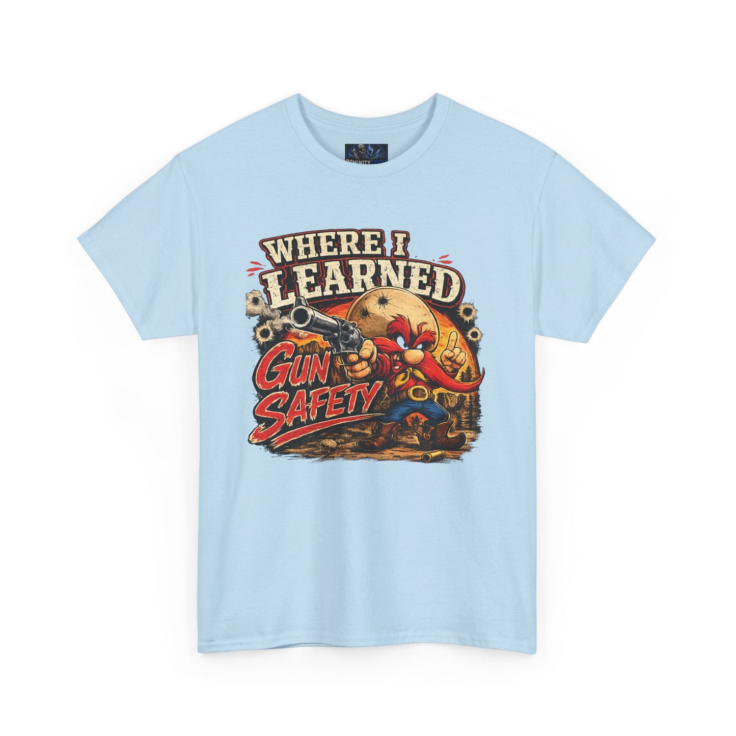 Where I Learned Gun Safety T-Shirt — Retro Cartoon Firearm Safety Tee