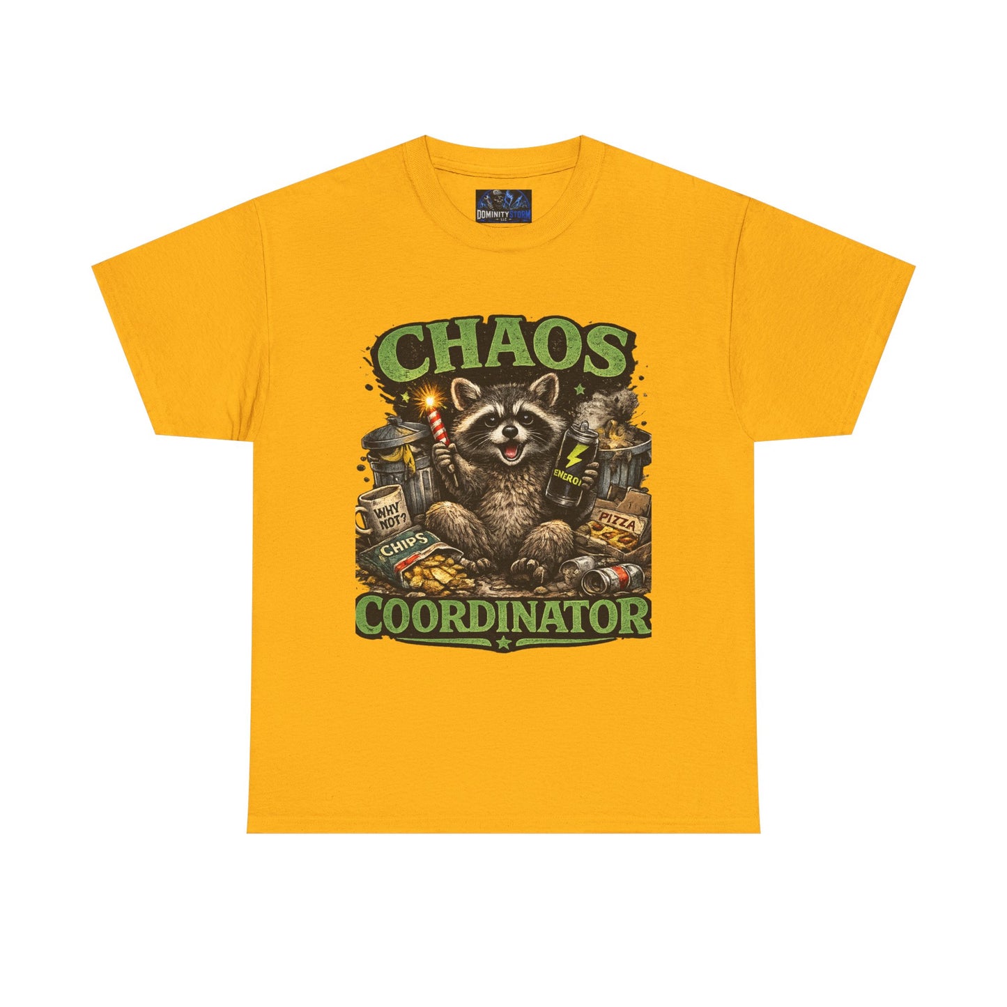 Chaos Coordinator T-Shirt — Funny Raccoon Graphic Tee for Gamers & Catastrophe Lovers