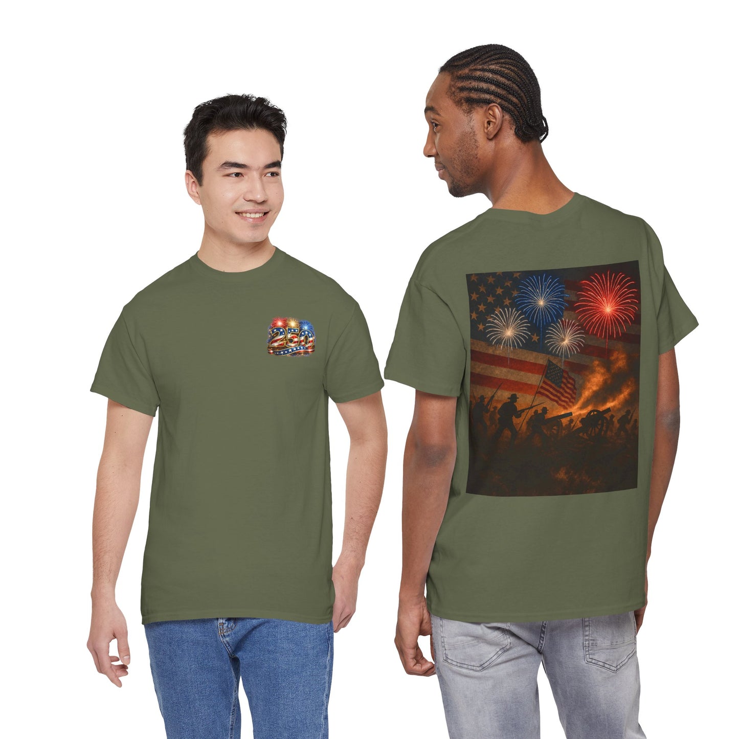 Patriotic Fireworks Flag Tee — American Soldiers Silhouette 4th of July T-Shirt