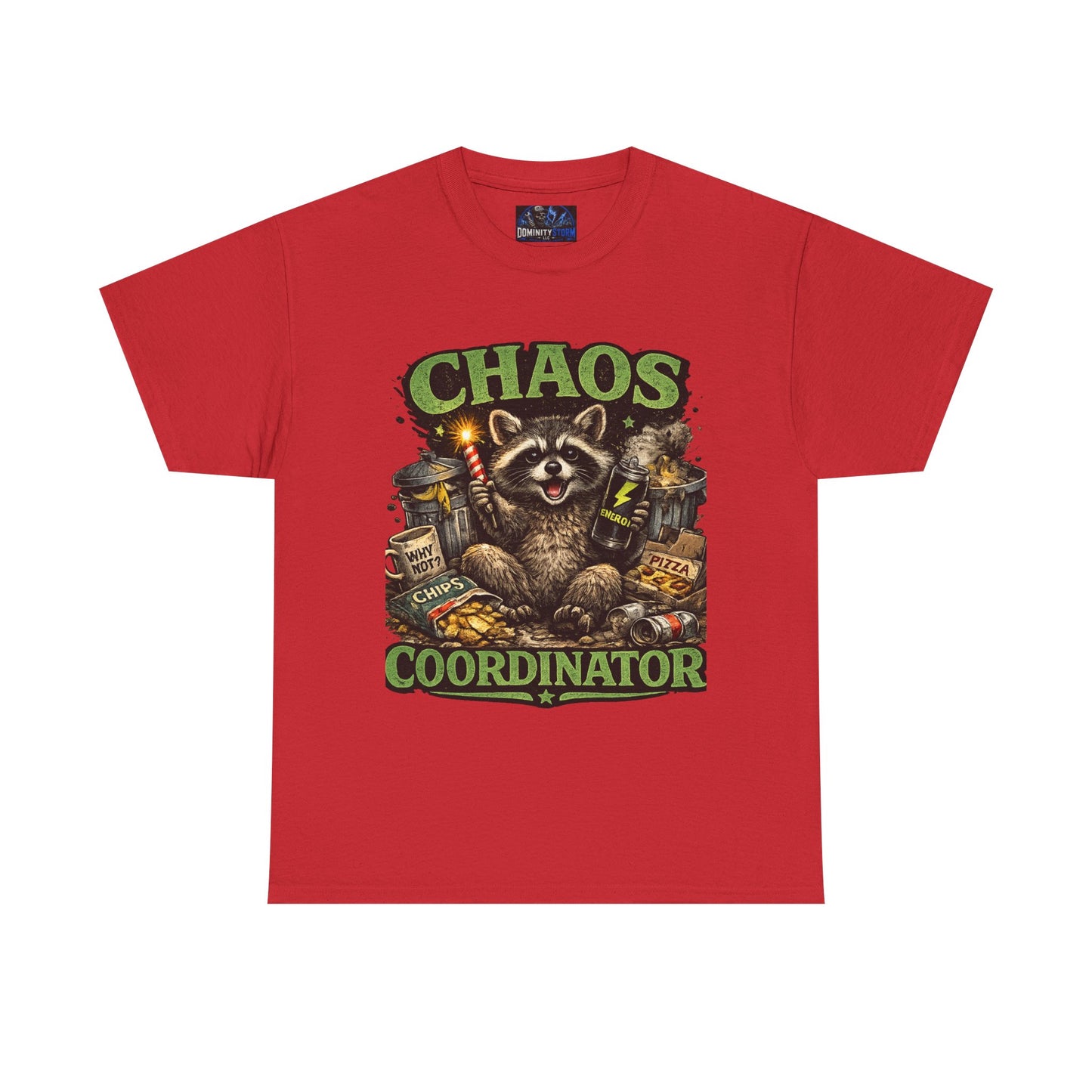 Chaos Coordinator T-Shirt — Funny Raccoon Graphic Tee for Gamers & Catastrophe Lovers