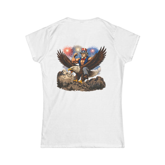 Graphic Women's Tee — Patriotic Uncle Sam Riding Bald Eagle with Fireworks