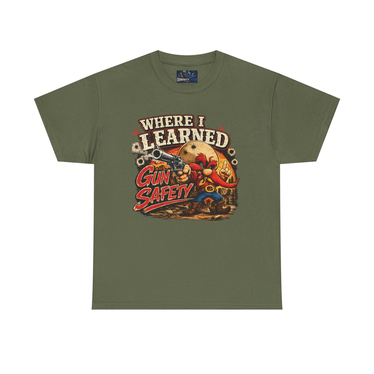 Where I Learned Gun Safety T-Shirt — Retro Cartoon Firearm Safety Tee