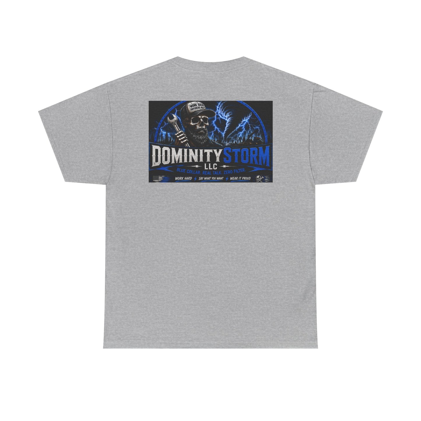 Dominity Storm LLC Graphic Tee — Lightning Skull Band Shirt