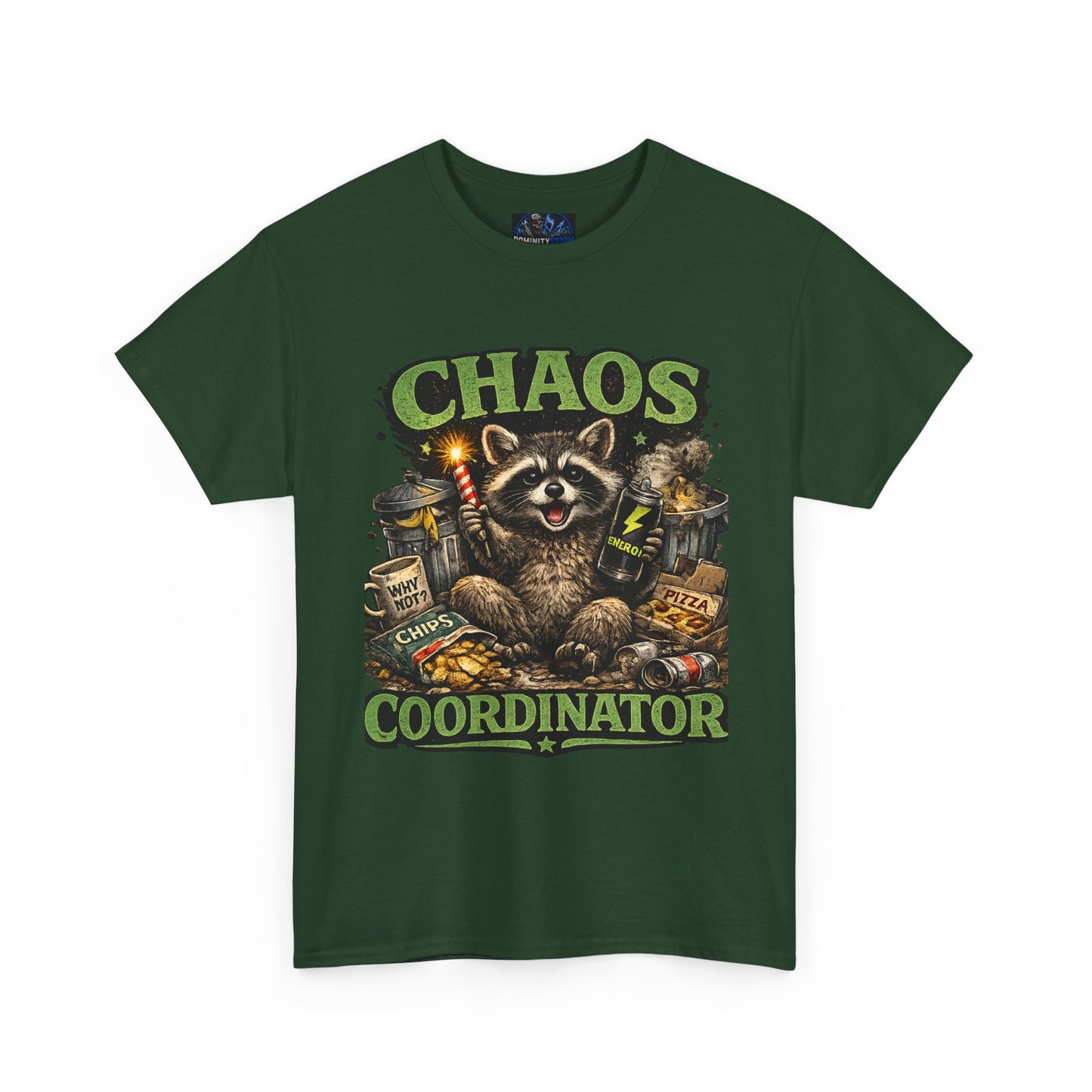 Chaos Coordinator T-Shirt — Funny Raccoon Graphic Tee for Gamers & Catastrophe Lovers