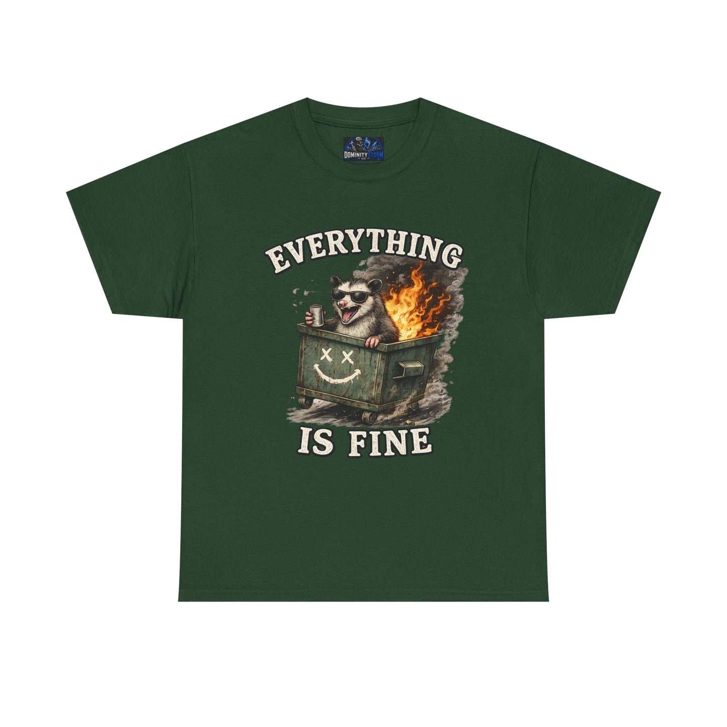 Everything Is Fine T-Shirt — Raccoon in Burning Dumpster Graphic Tee