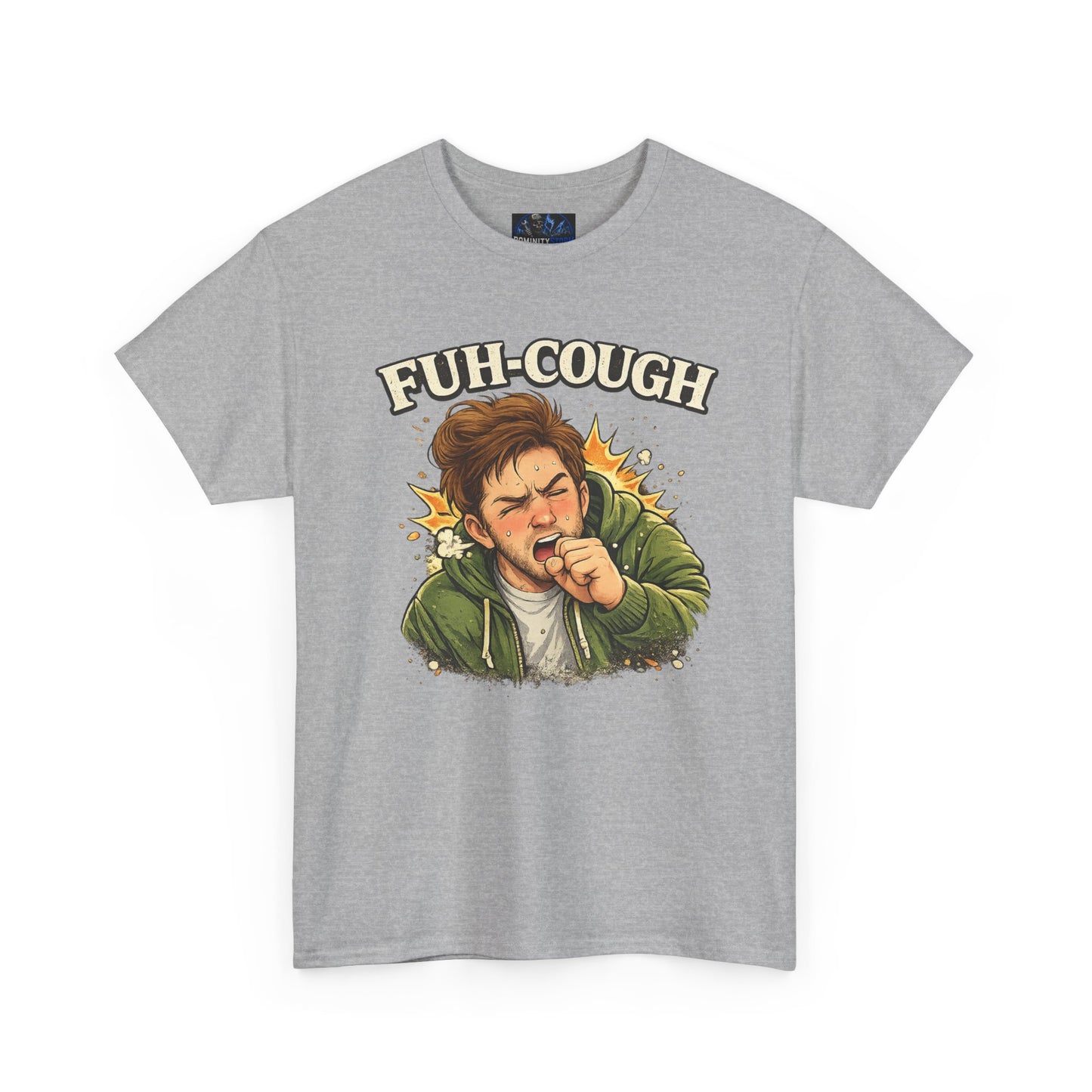Funny 'Fuh-Cough' Graphic Tee - Coughing Character Short Sleeve Shirt
