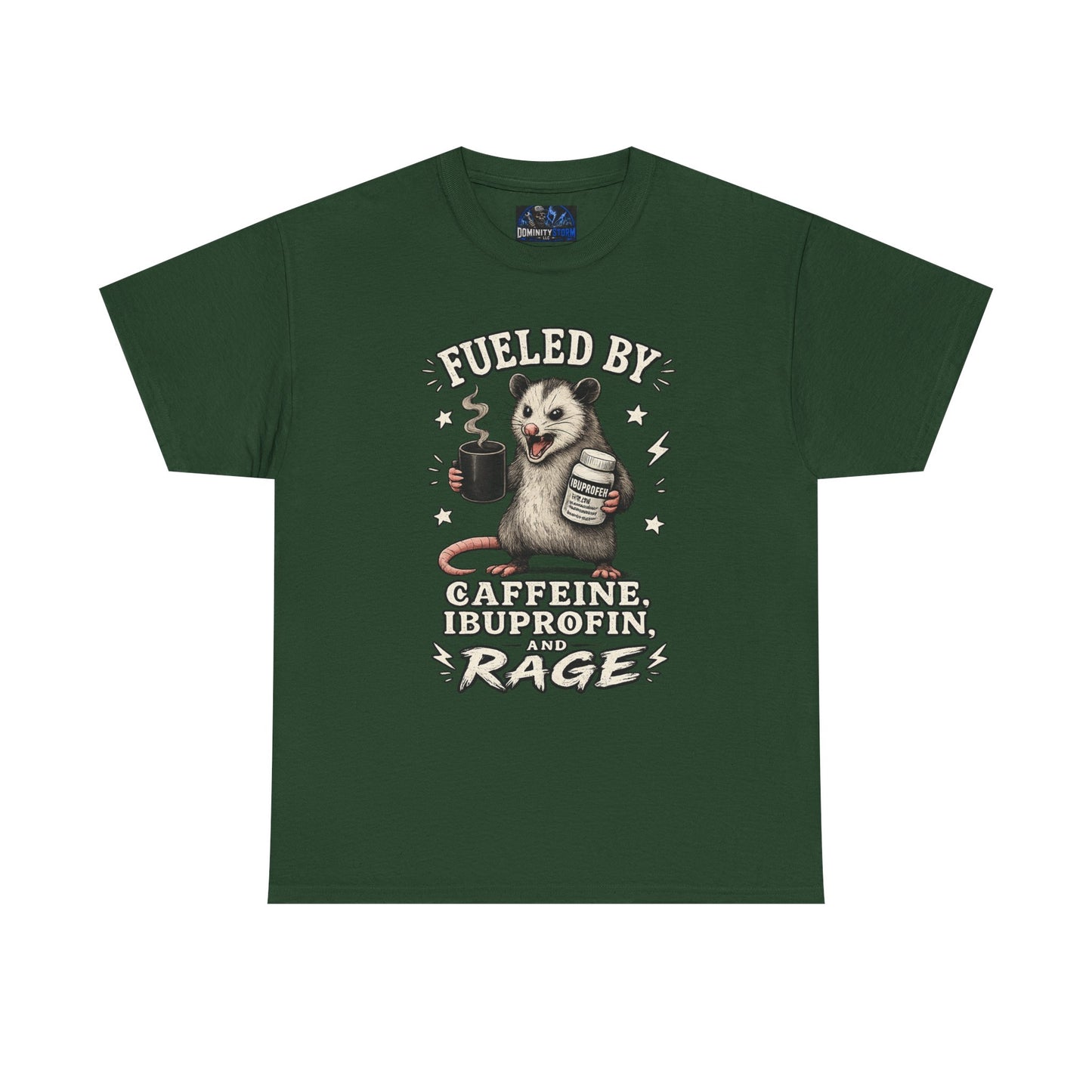 T-Shirt — Fueled by Caffeine, Ibuprofen & Rage Possum Coffee Humor Tee