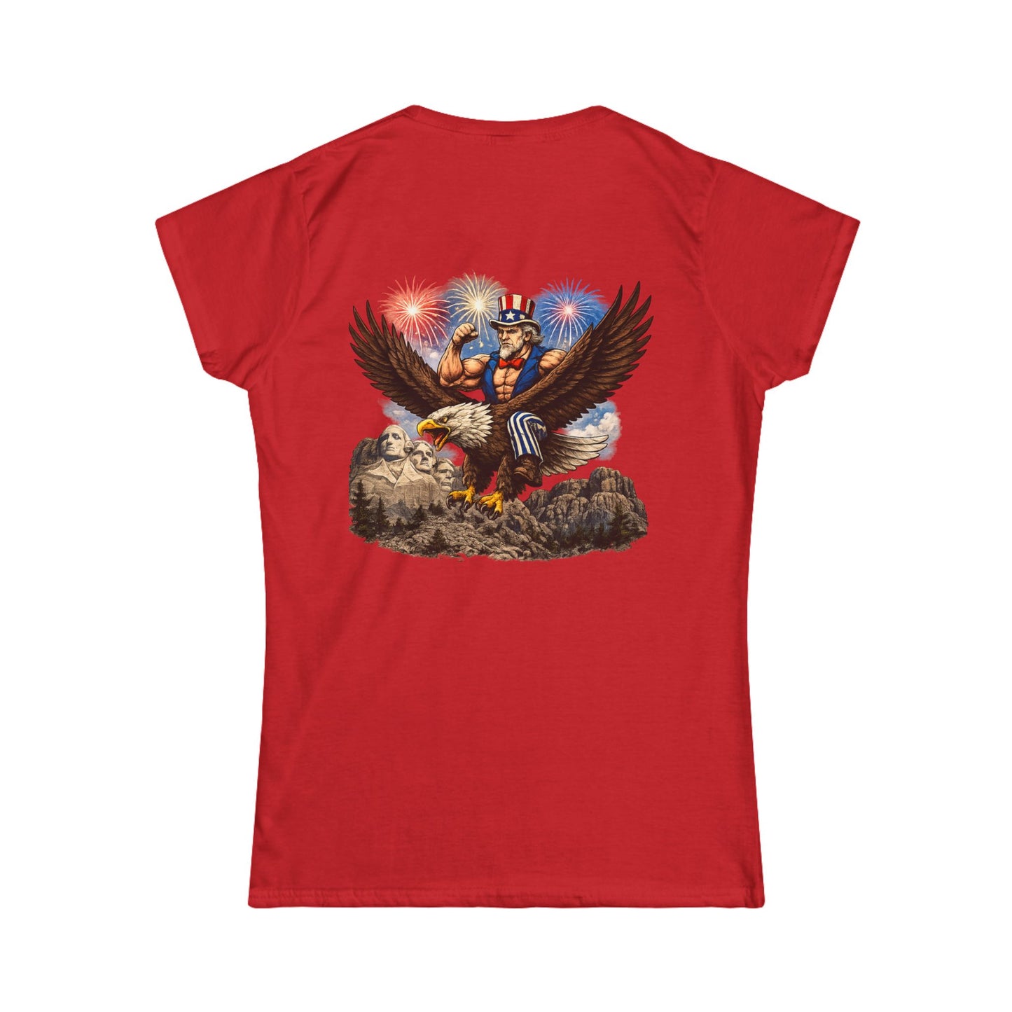 Graphic Women's Tee — Patriotic Uncle Sam Riding Bald Eagle with Fireworks