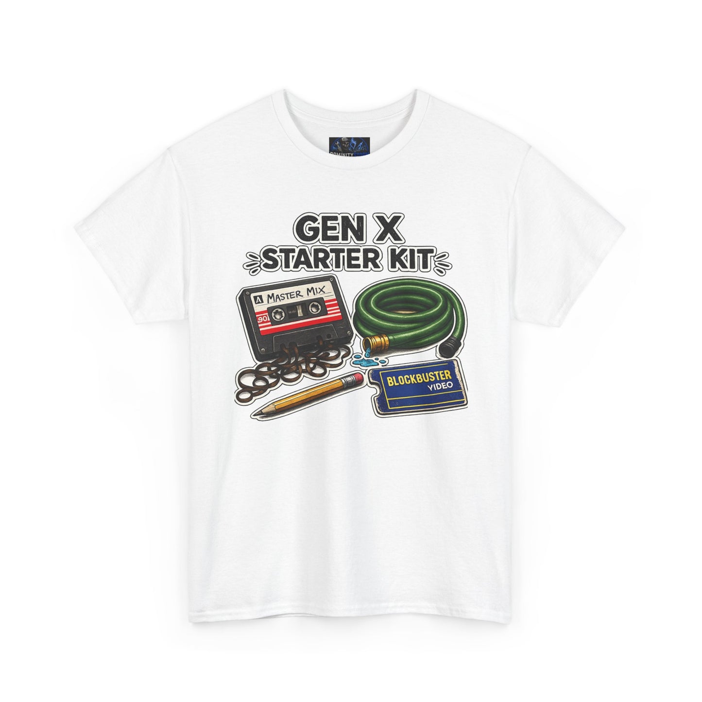 Gen X Starter Kit T‑Shirt — Retro Nostalgia Tee with Cassette, Pager & Mix Tape Graphics