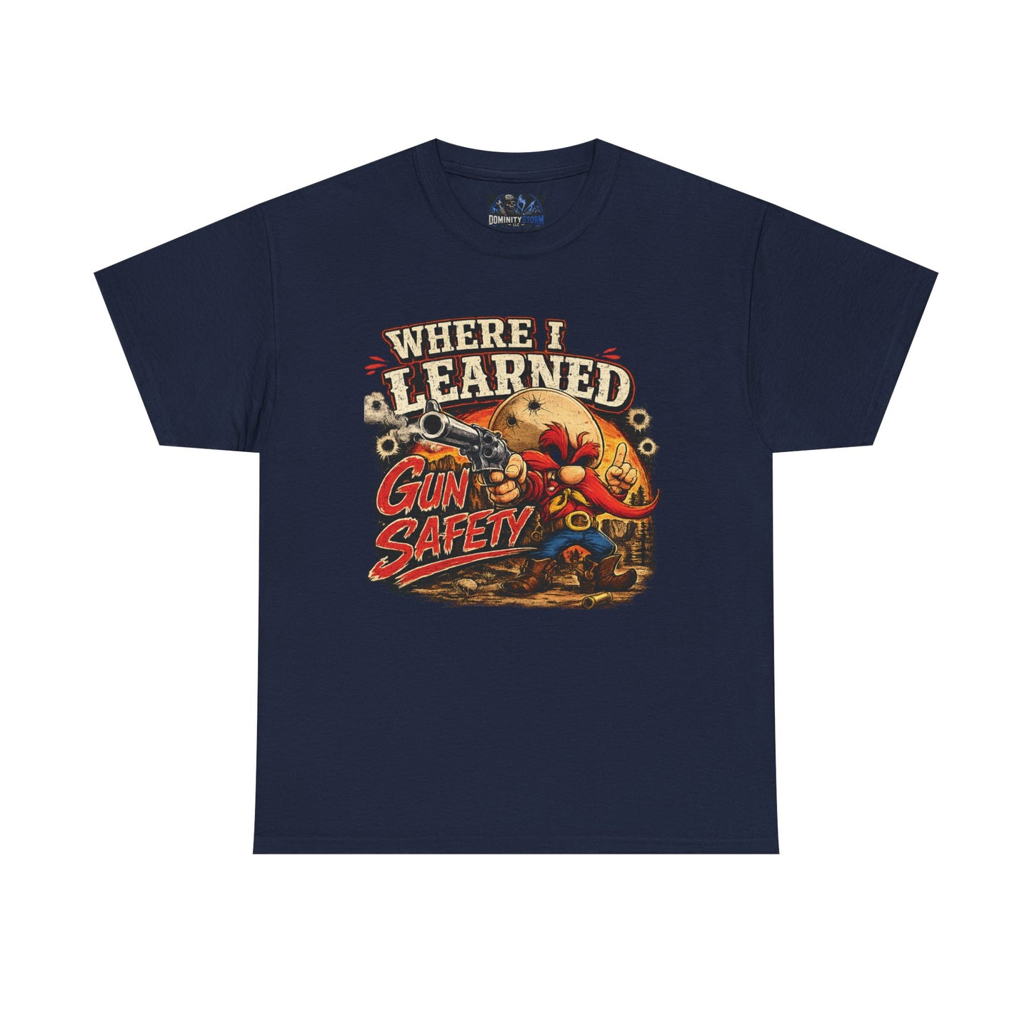 Where I Learned Gun Safety T-Shirt — Retro Cartoon Firearm Safety Tee