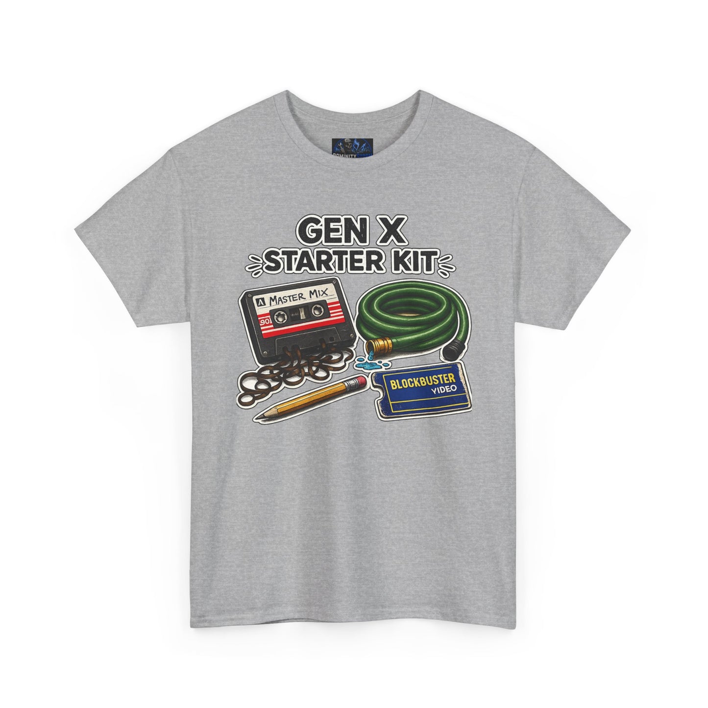 Gen X Starter Kit T‑Shirt — Retro Nostalgia Tee with Cassette, Pager & Mix Tape Graphics