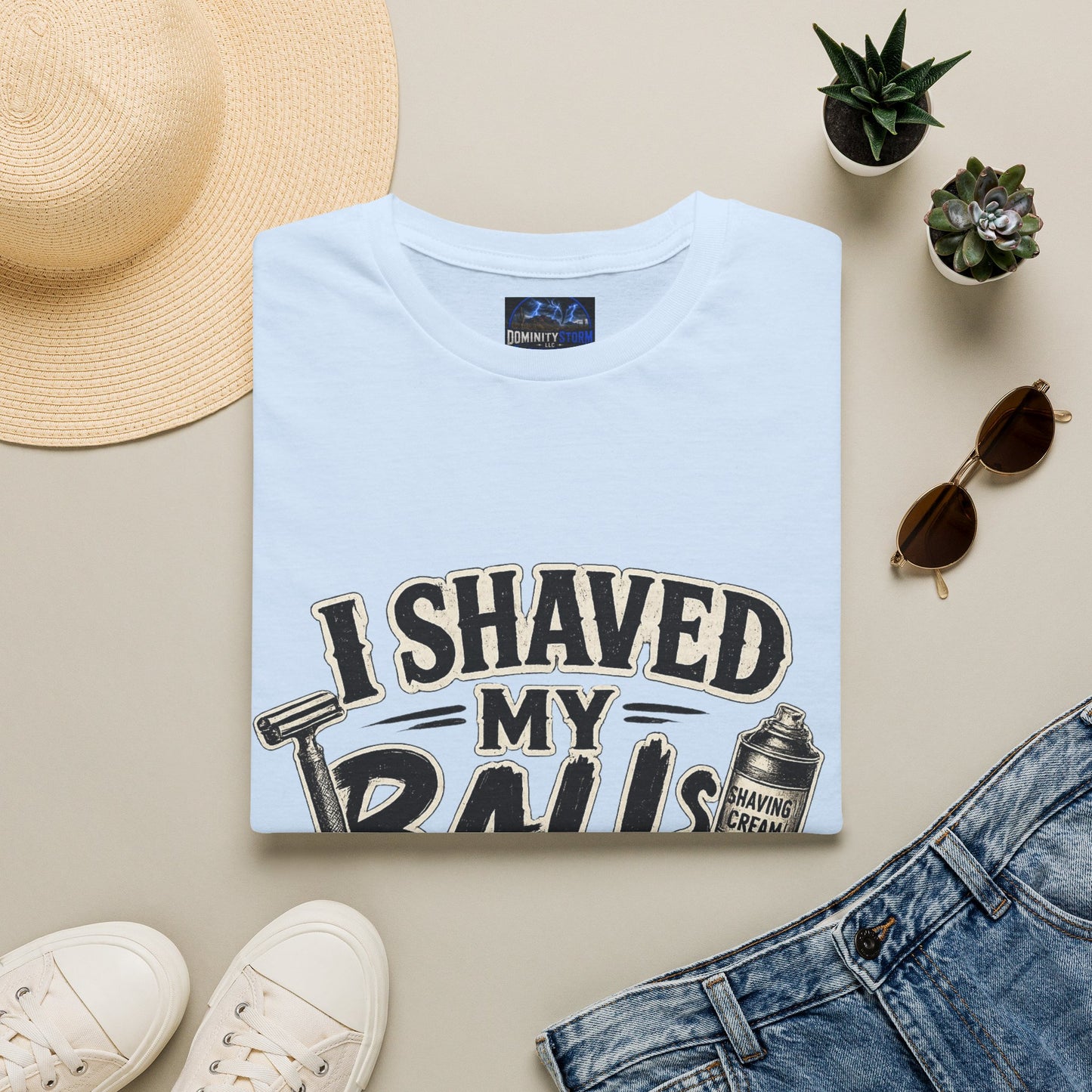 I Shaved My Balls T-Shirt — Funny Gag Tee with Retro Shaving Design