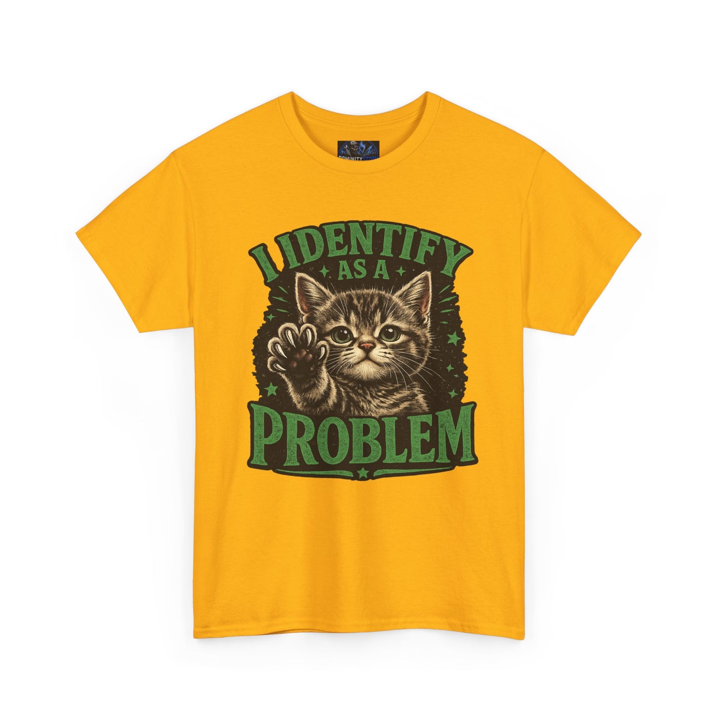 Cat 'I Identify As A Problem' Graphic Tee — Funny Vintage Kitten T-Shirt