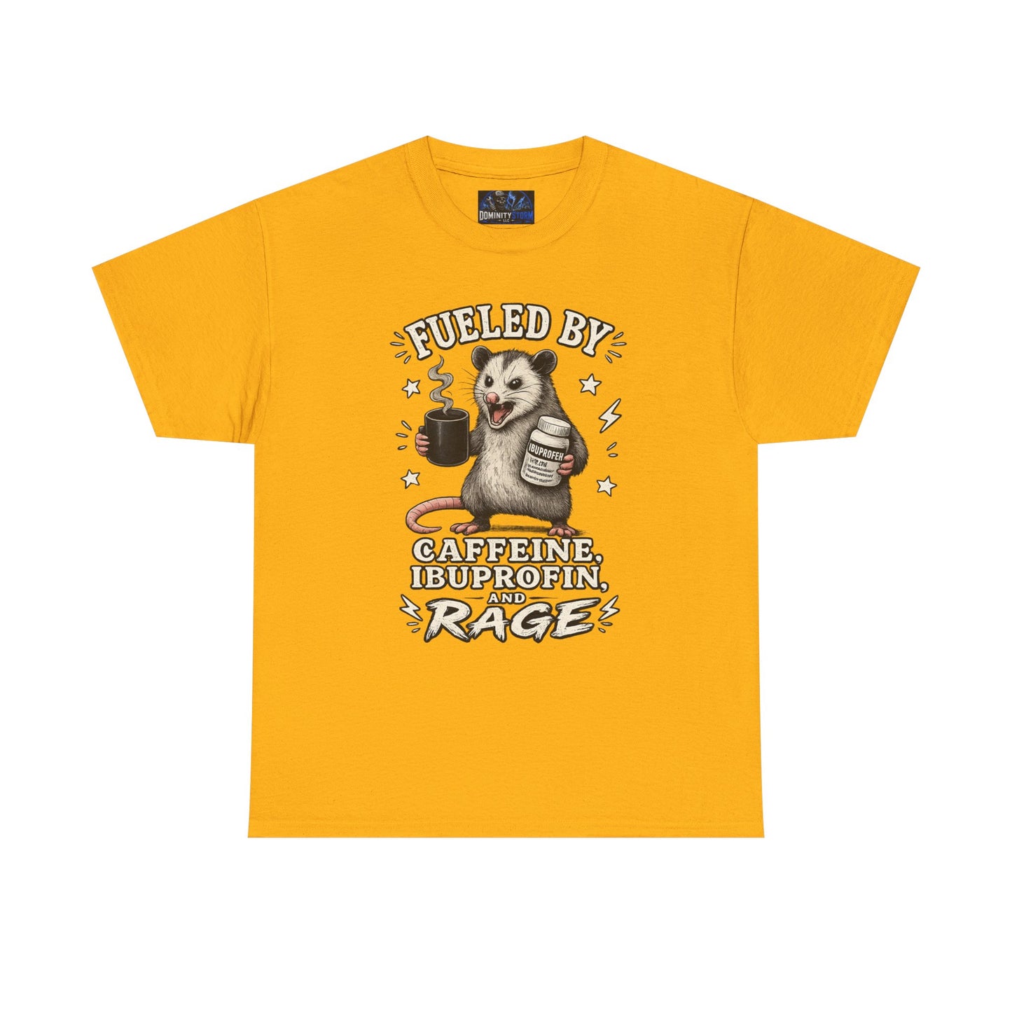 T-Shirt — Fueled by Caffeine, Ibuprofen & Rage Possum Coffee Humor Tee