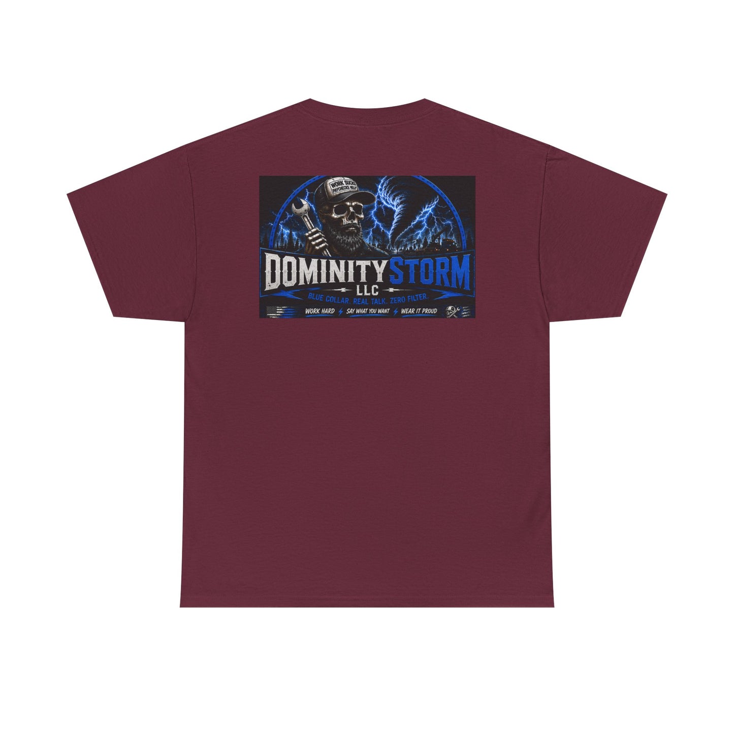 Dominity Storm LLC Graphic Tee — Lightning Skull Band Shirt