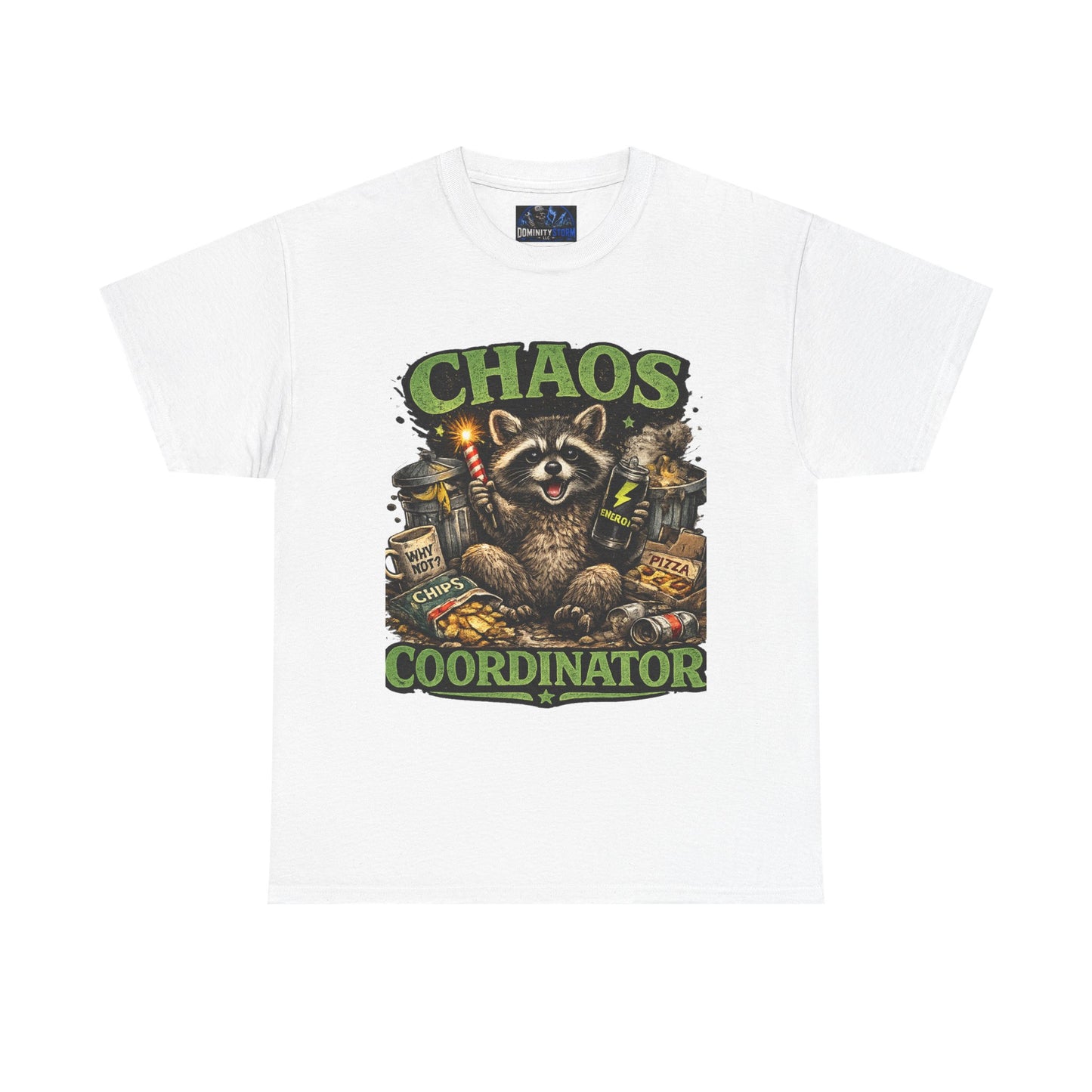 Chaos Coordinator T-Shirt — Funny Raccoon Graphic Tee for Gamers & Catastrophe Lovers
