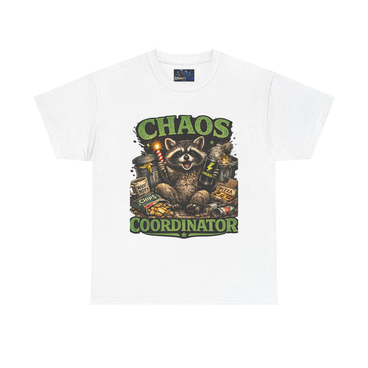 Chaos Coordinator T-Shirt — Funny Raccoon Graphic Tee for Gamers & Catastrophe Lovers