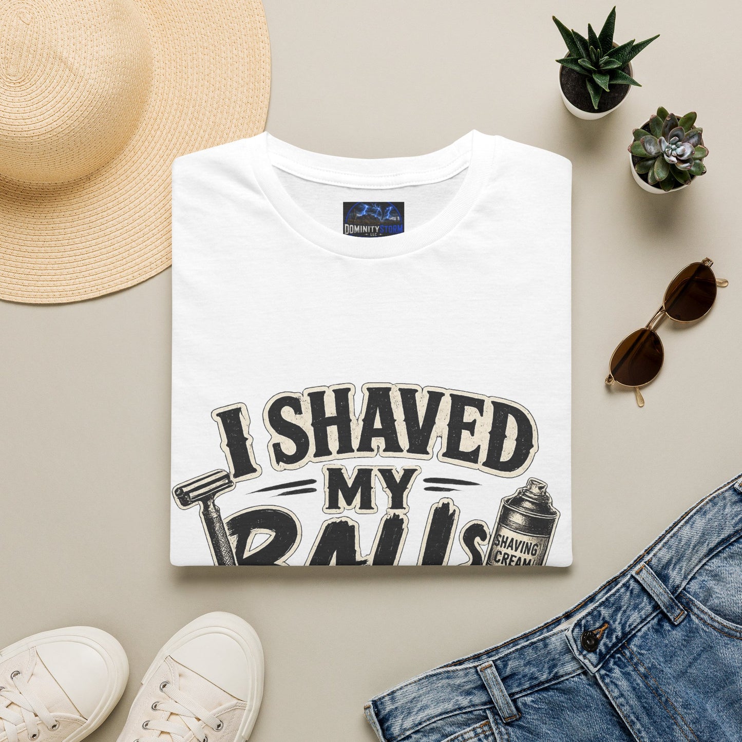 I Shaved My Balls T-Shirt — Funny Gag Tee with Retro Shaving Design