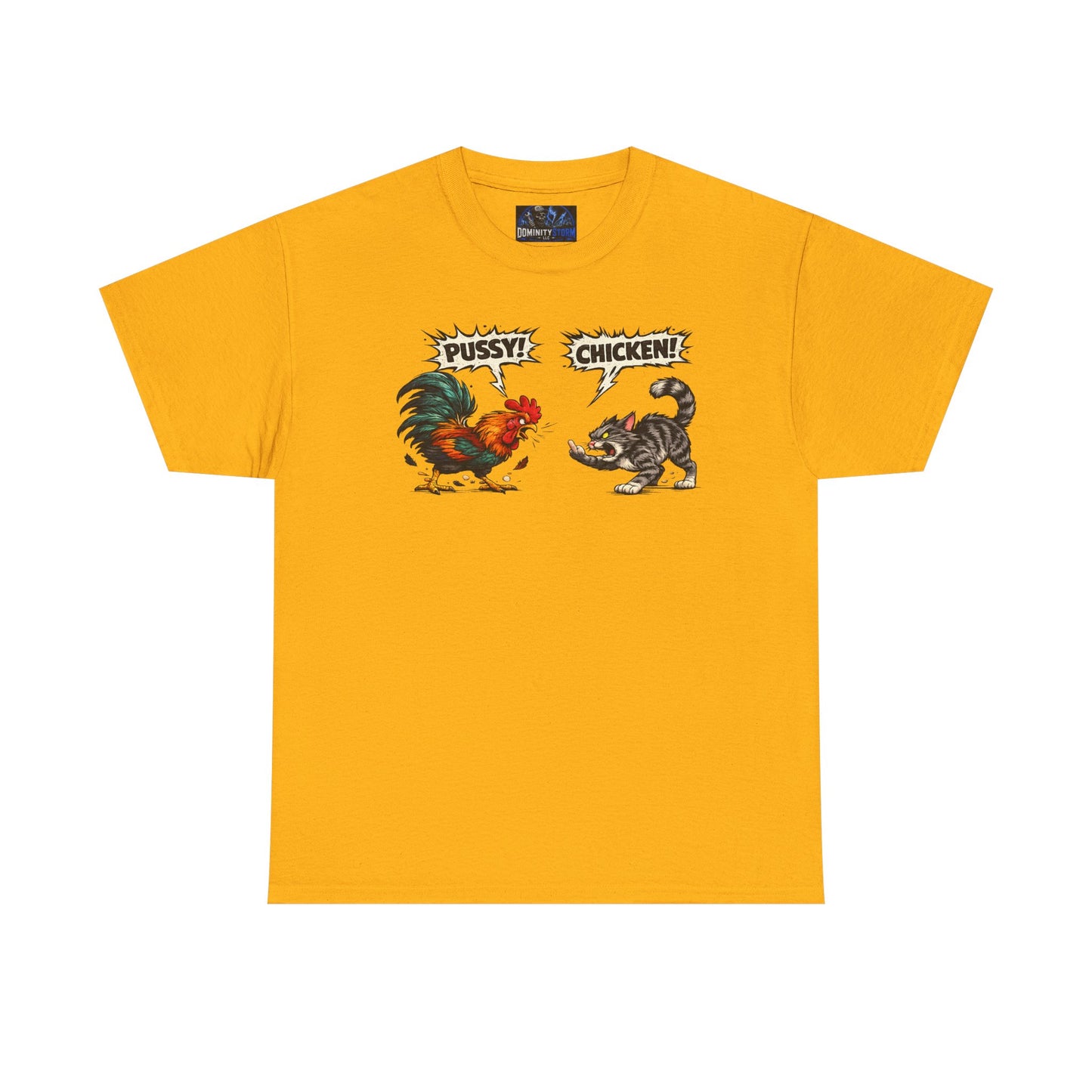 Rooster vs Cat Graphic Tee – "Pussy? Chicken?" Vintage Fight Cartoon T-Shirt