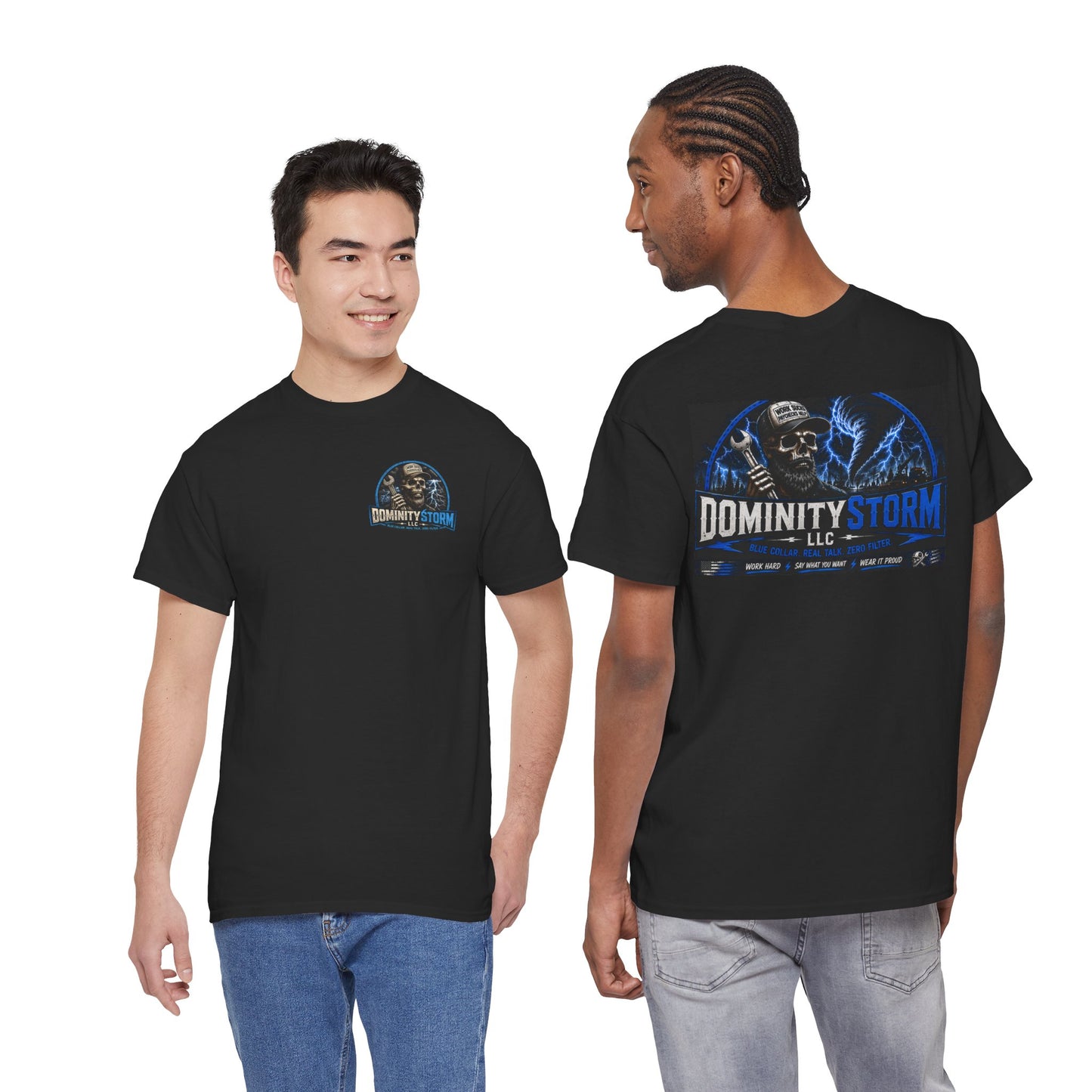 Dominity Storm LLC Graphic Tee — Lightning Skull Band Shirt